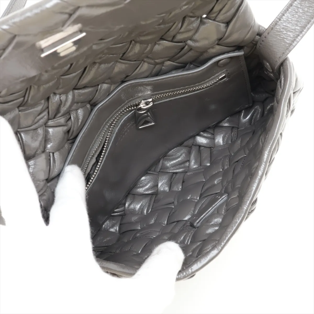 Rumple Messenger Leather Shoulder Bag, Gray — view 6