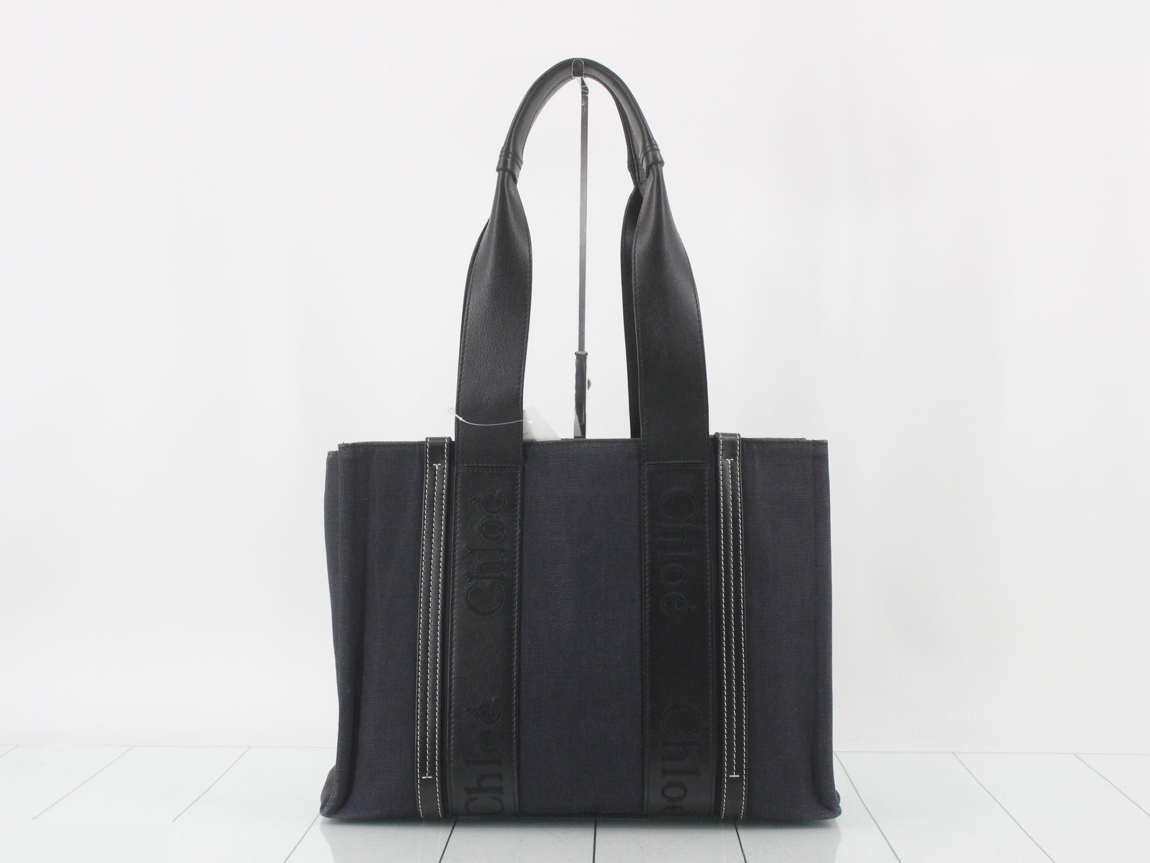 Woody Canvas/Leather Tote Bag, Navy/Black