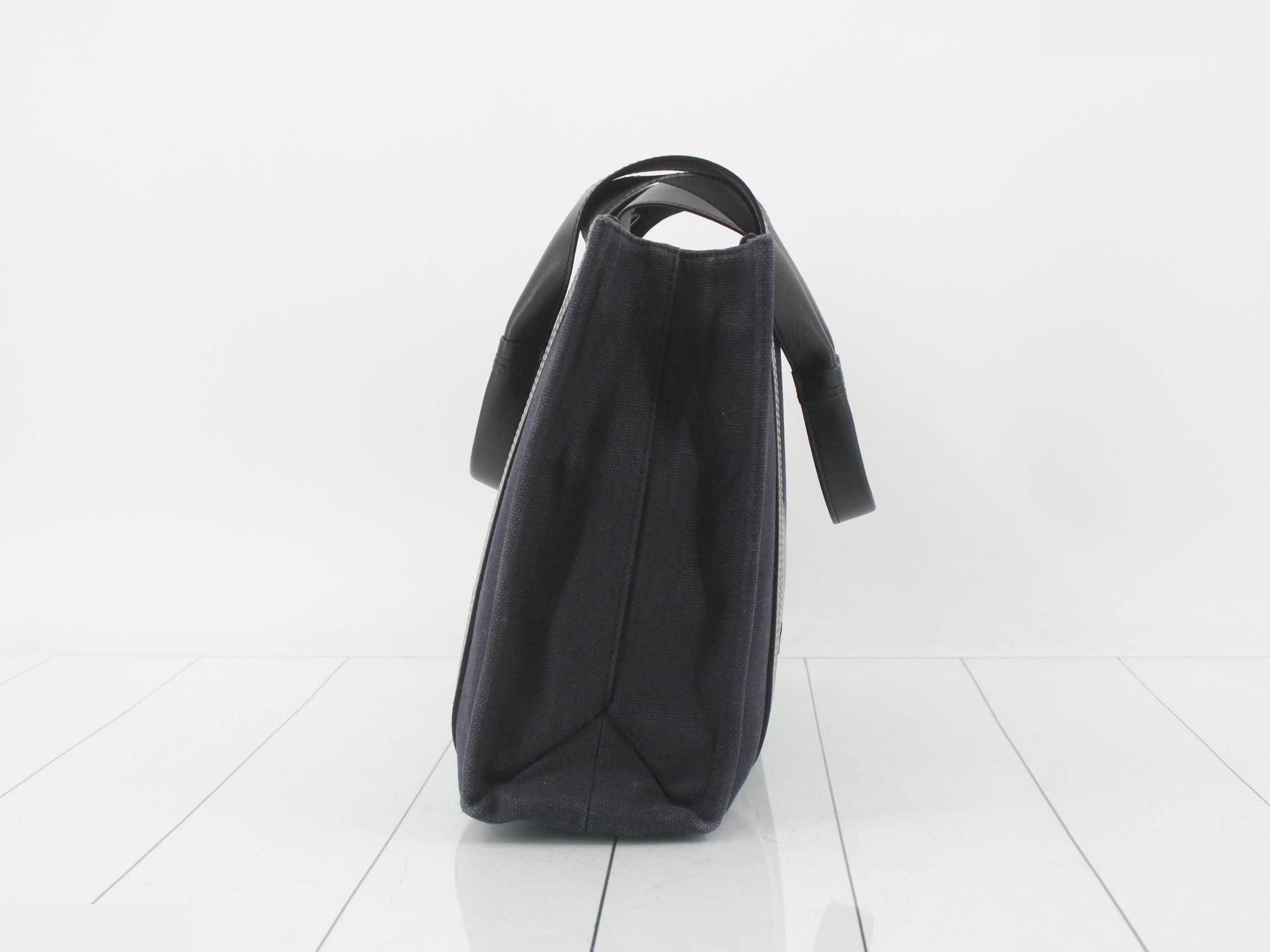 Woody Canvas/Leather Tote Bag, Navy/Black — view 3