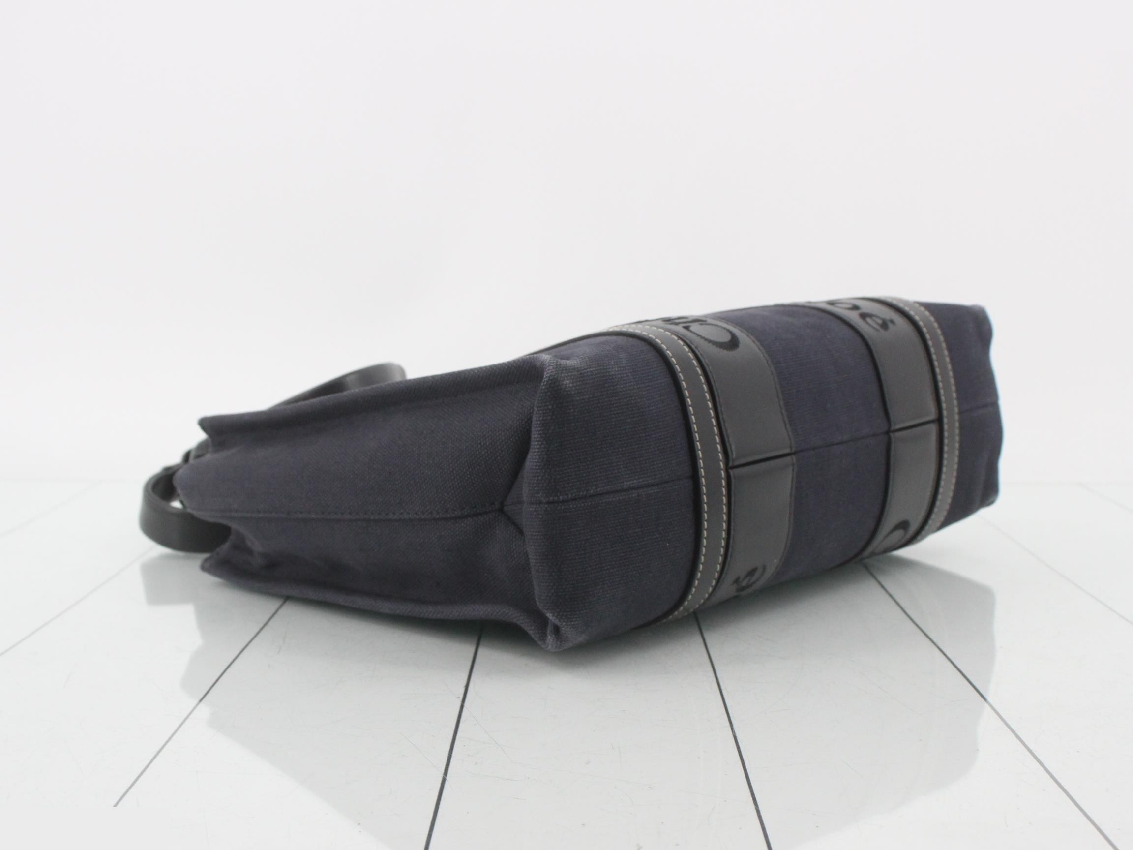 Woody Canvas/Leather Tote Bag, Navy/Black — view 5