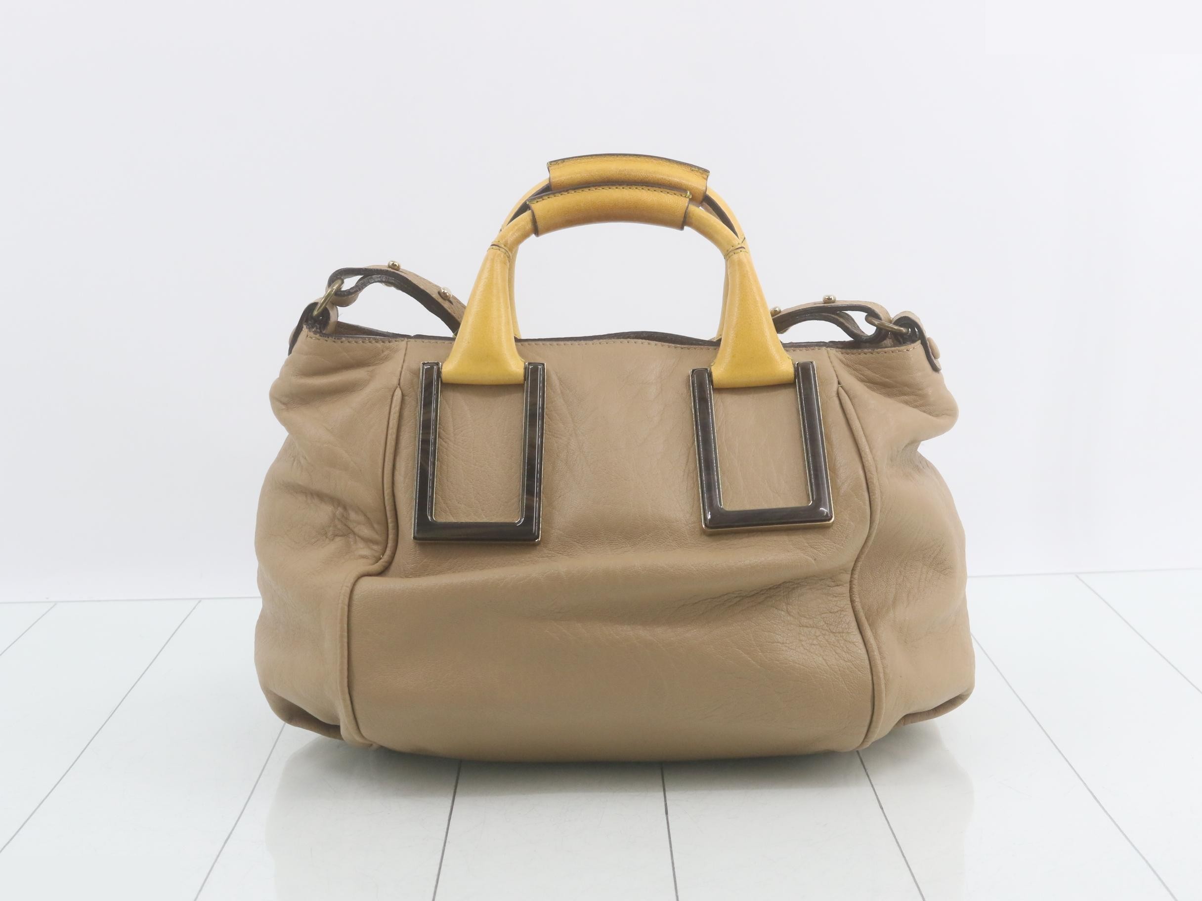 Leather Ethel 2-way handbag, beige and yellow. — view 2