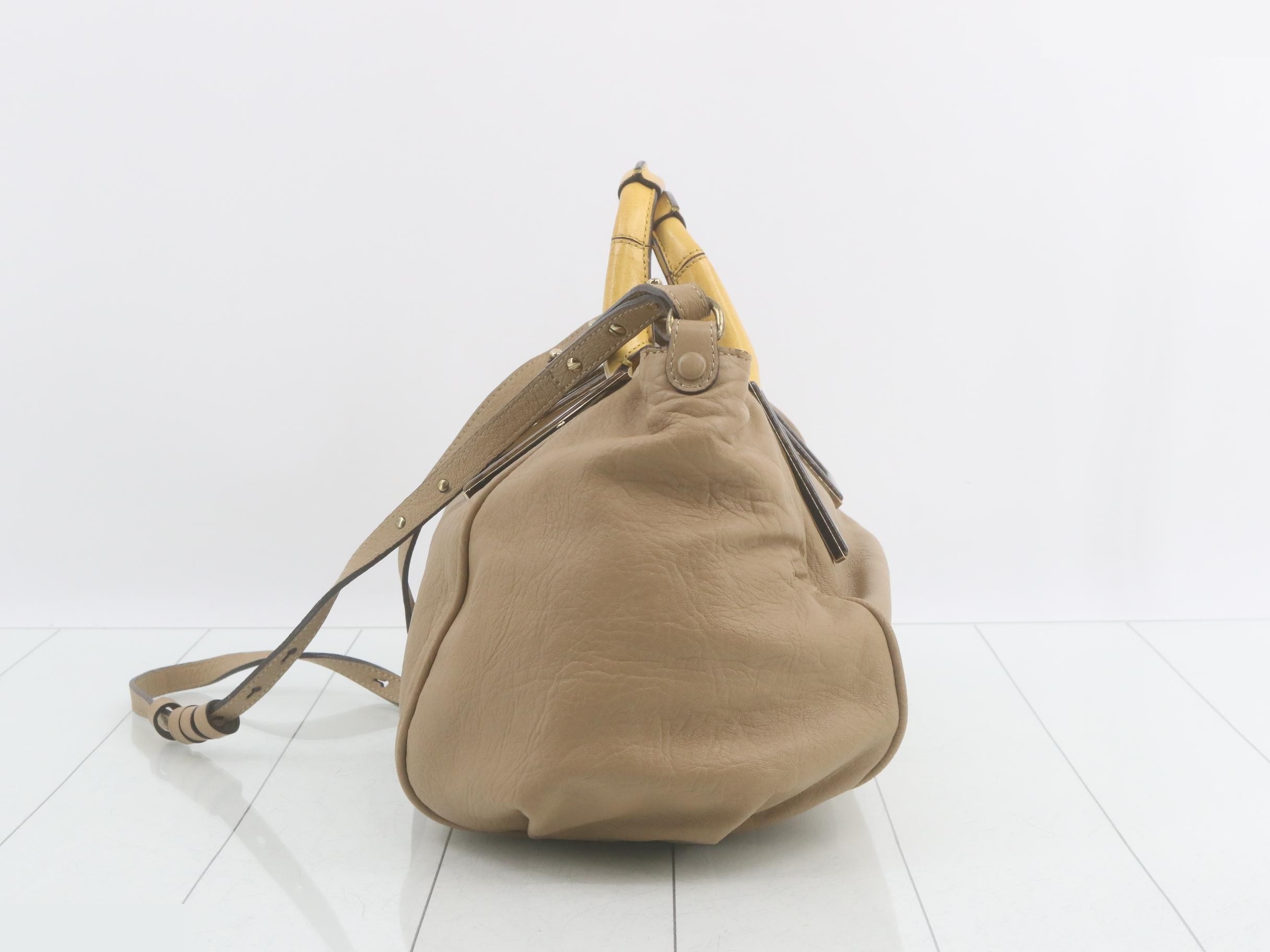 Leather Ethel 2-way handbag, beige and yellow. — view 3