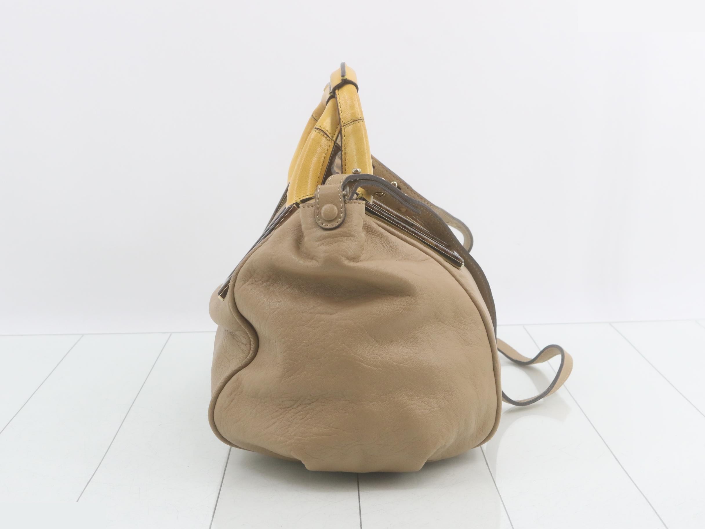Leather Ethel 2-way handbag, beige and yellow. — view 4