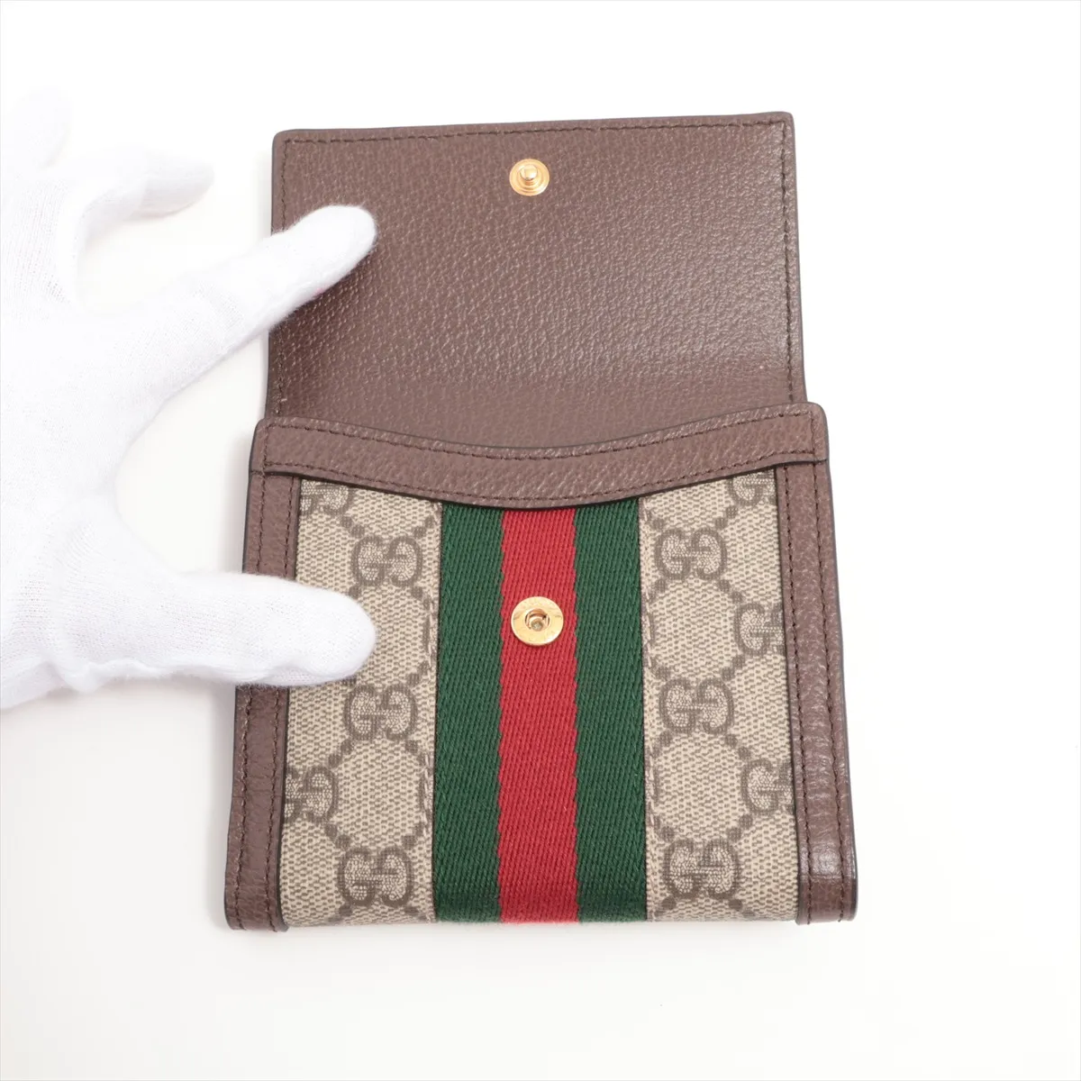 GG Supreme 523173 PVC x Leather Compact Wallet Brown — view 3