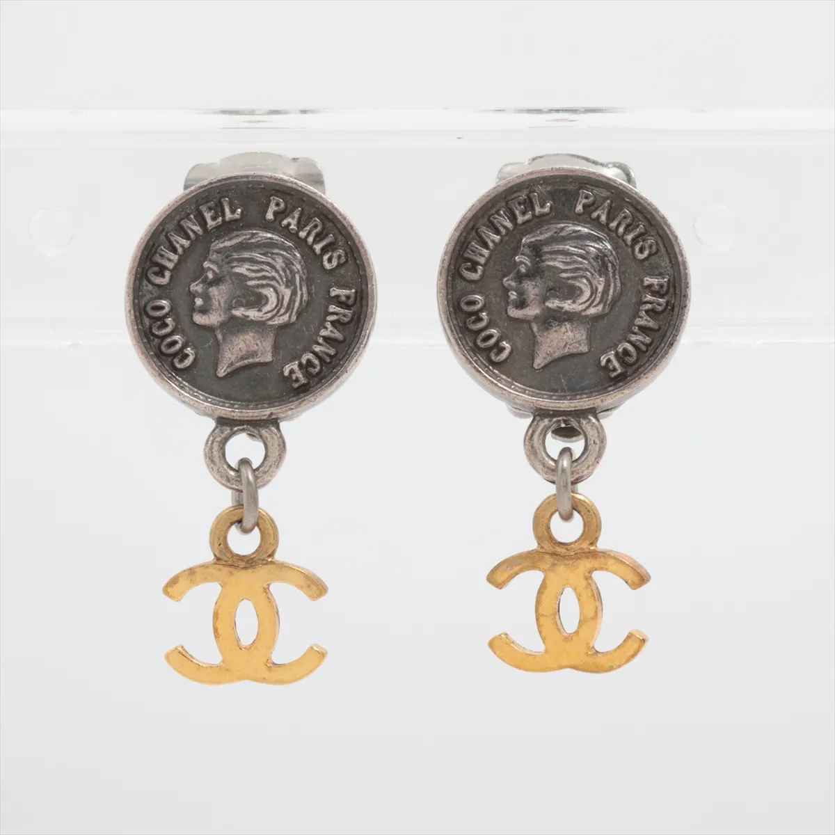 Coco Mark 96P Earrings (Pair) GP Gold x Silver. Shows wear, tarnishing,