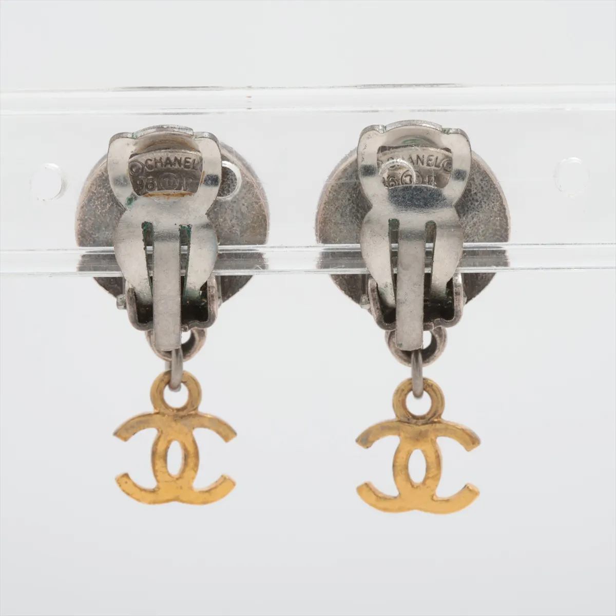 Coco Mark 96P Earrings (Pair) GP Gold x Silver. Shows wear, tarnishing, — view 2