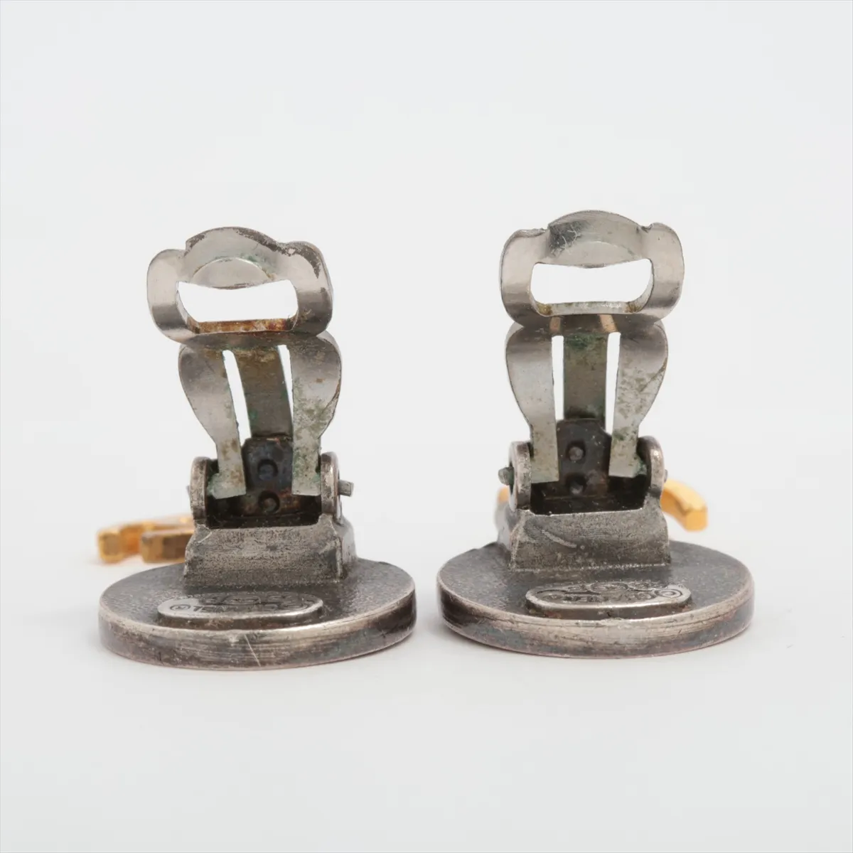 Coco Mark 96P Earrings (Pair) GP Gold x Silver. Shows wear, tarnishing, — view 4