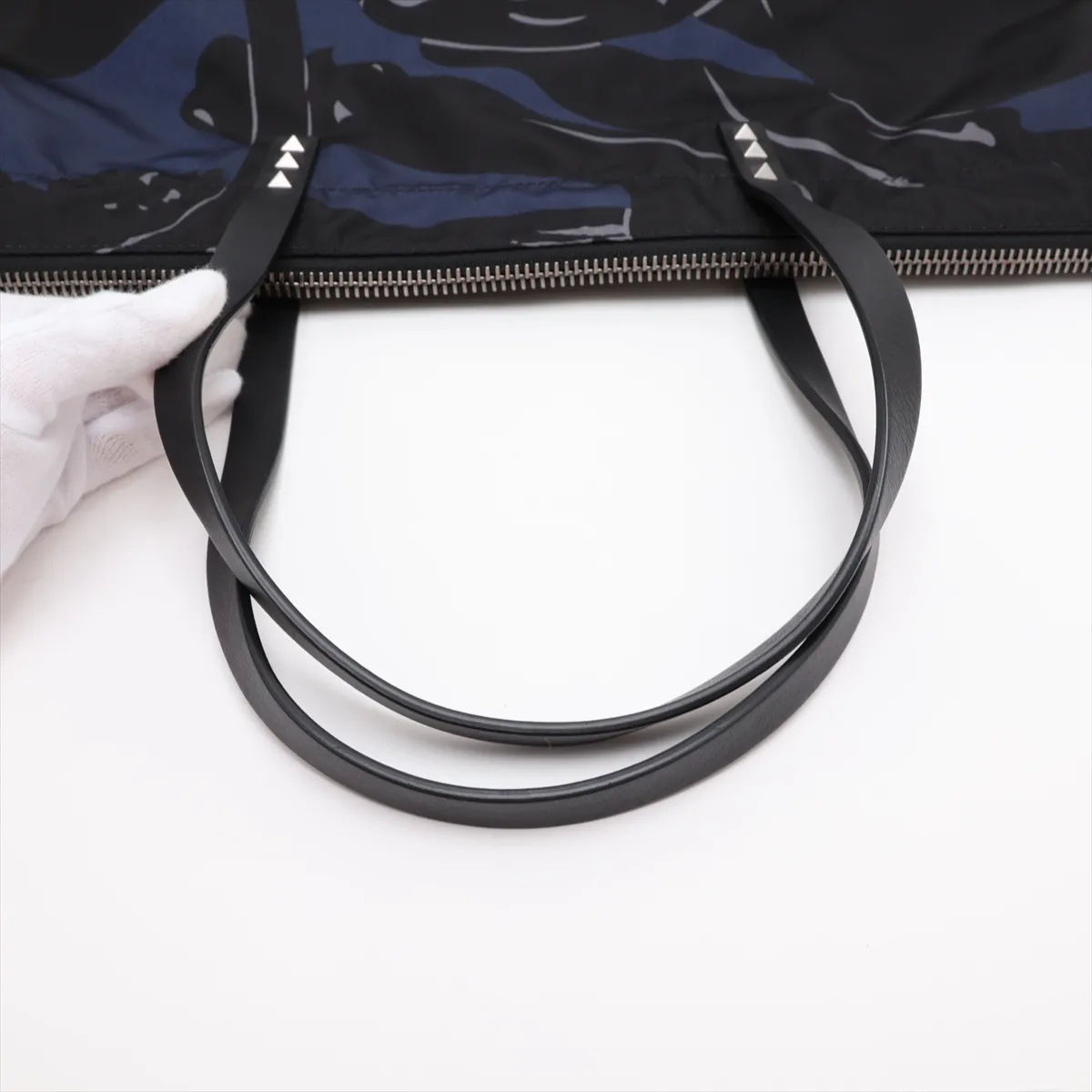 Rockstud Nylon x Leather Tote Bag, Black x Navy — view 5