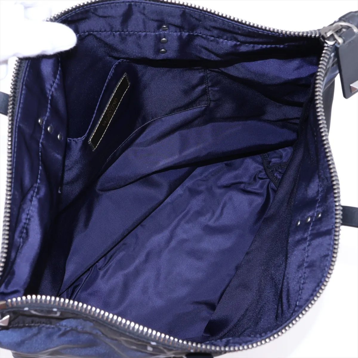 Rockstud Nylon x Leather Tote Bag, Black x Navy — view 7