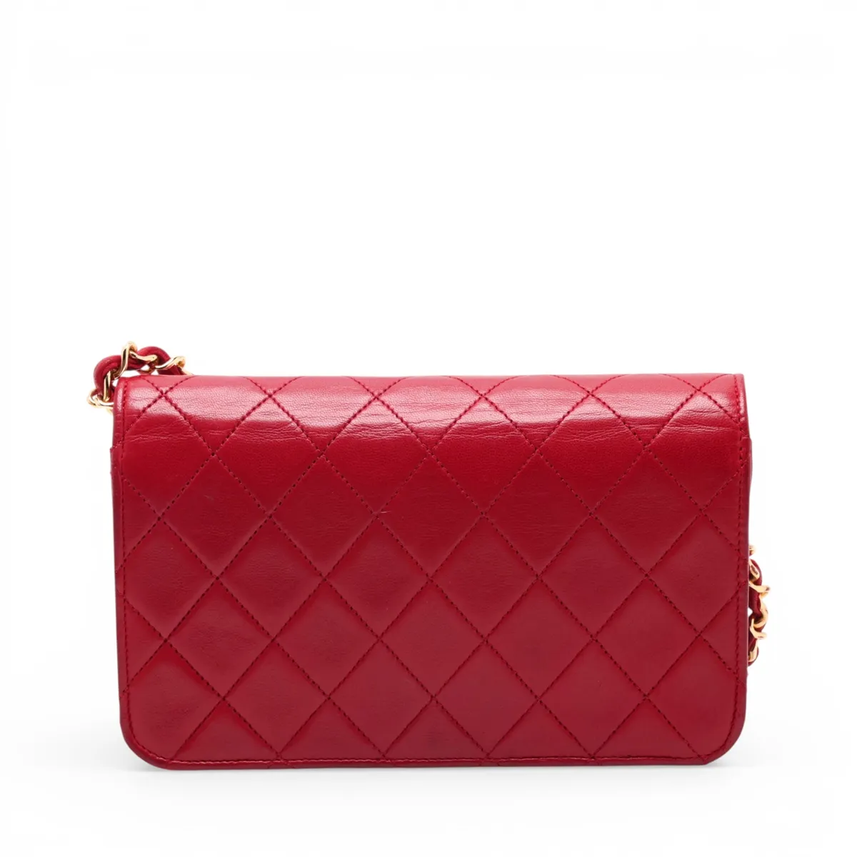 Matelassé Lambskin Chain Shoulder Bag, Red with Gold Hardware, Interior Repaired. — view 2