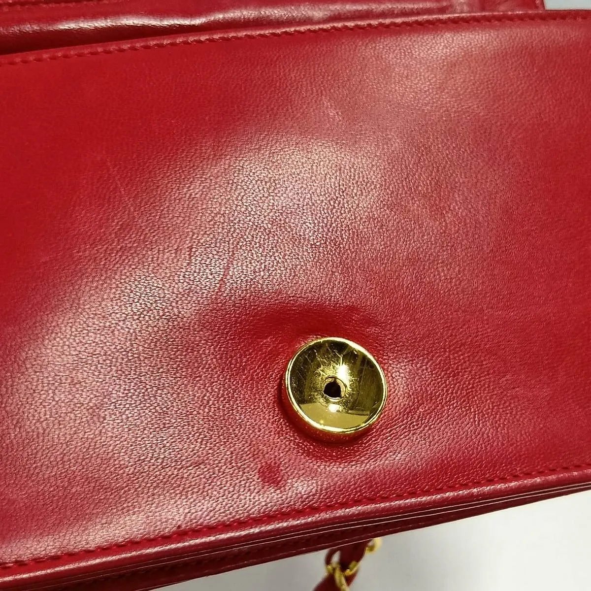 Matelassé Lambskin Chain Shoulder Bag, Red with Gold Hardware, Interior Repaired. — view 12