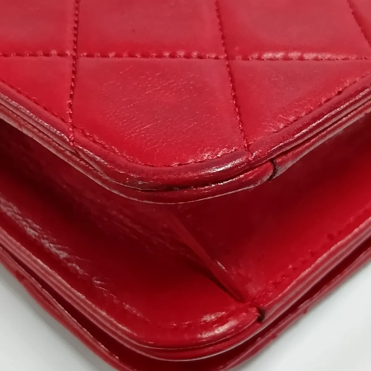 Matelassé Lambskin Chain Shoulder Bag, Red with Gold Hardware, Interior Repaired. — view 14