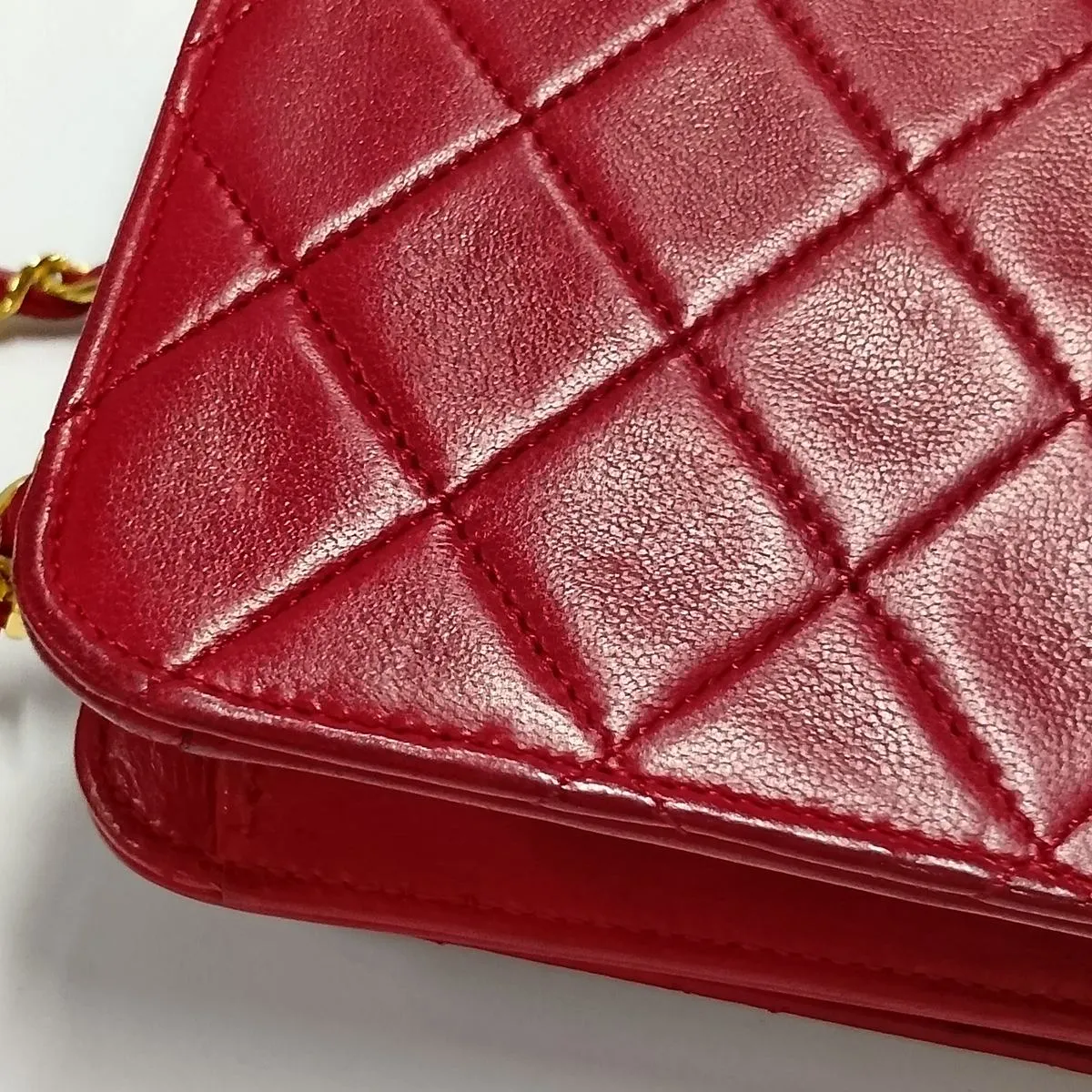 Matelassé Lambskin Chain Shoulder Bag, Red with Gold Hardware, Interior Repaired. — view 15