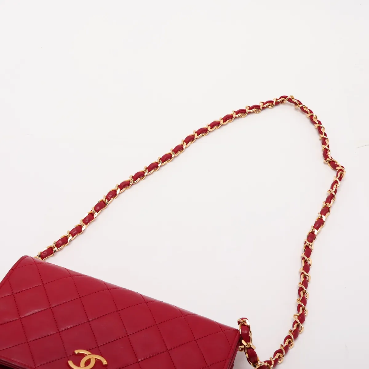 Matelassé Lambskin Chain Shoulder Bag, Red with Gold Hardware, Interior Repaired. — view 5