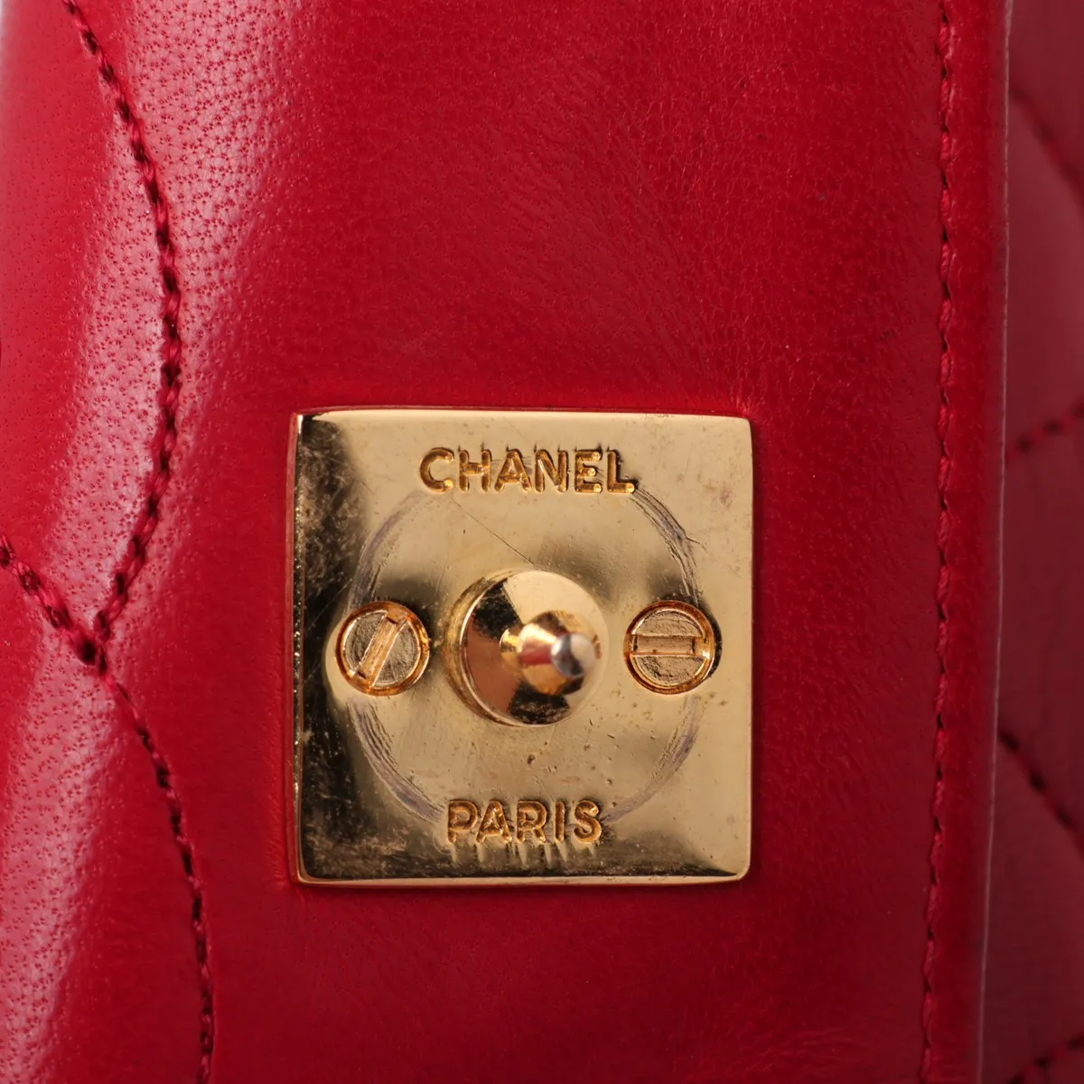 Matelassé Lambskin Chain Shoulder Bag, Red with Gold Hardware, Interior Repaired. — view 8