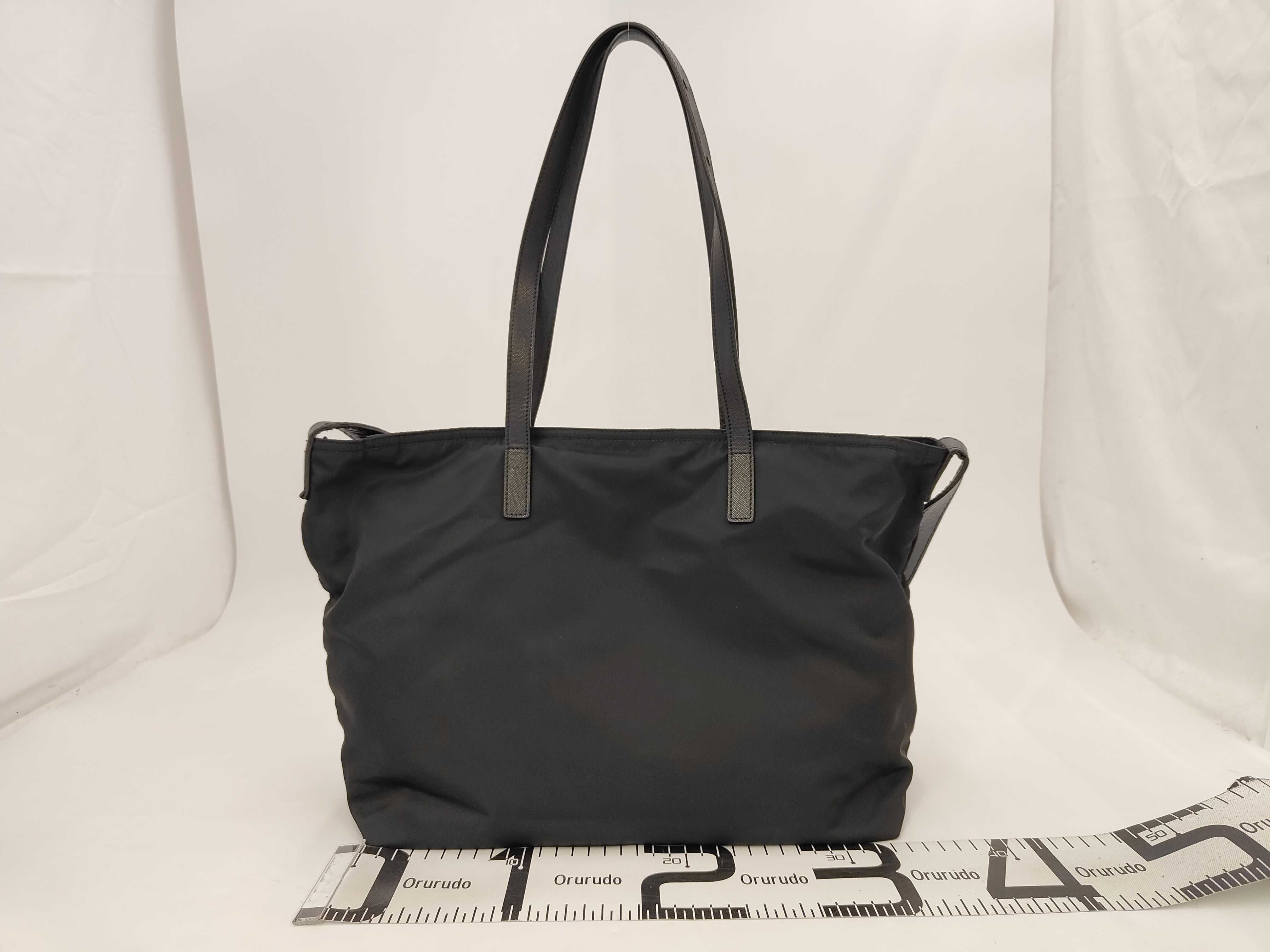 Tessuto Nylon x Saffiano Leather Black Shoulder Tote Bag — view 2