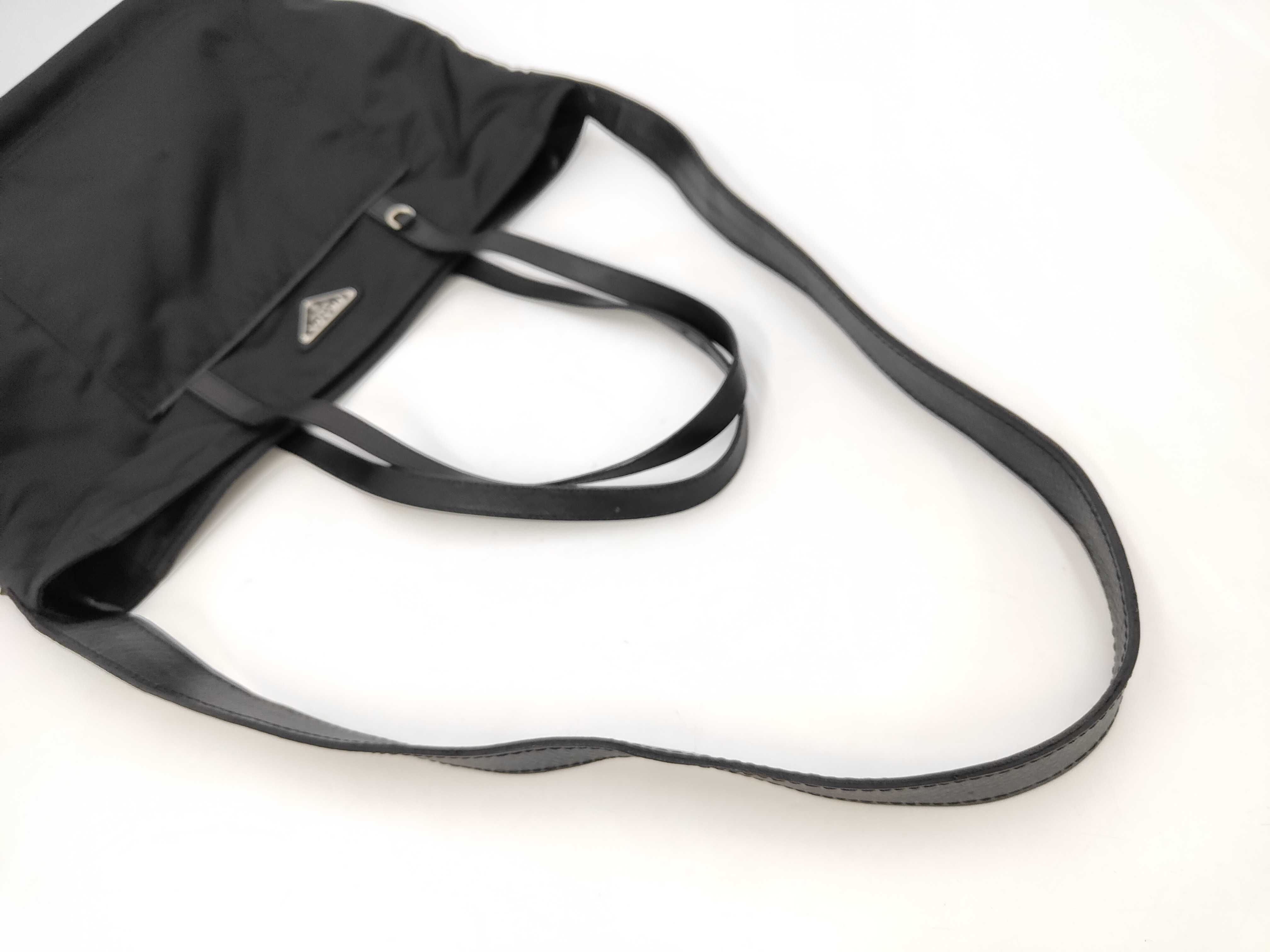 Tessuto Nylon x Saffiano Leather Black Shoulder Tote Bag — view 4