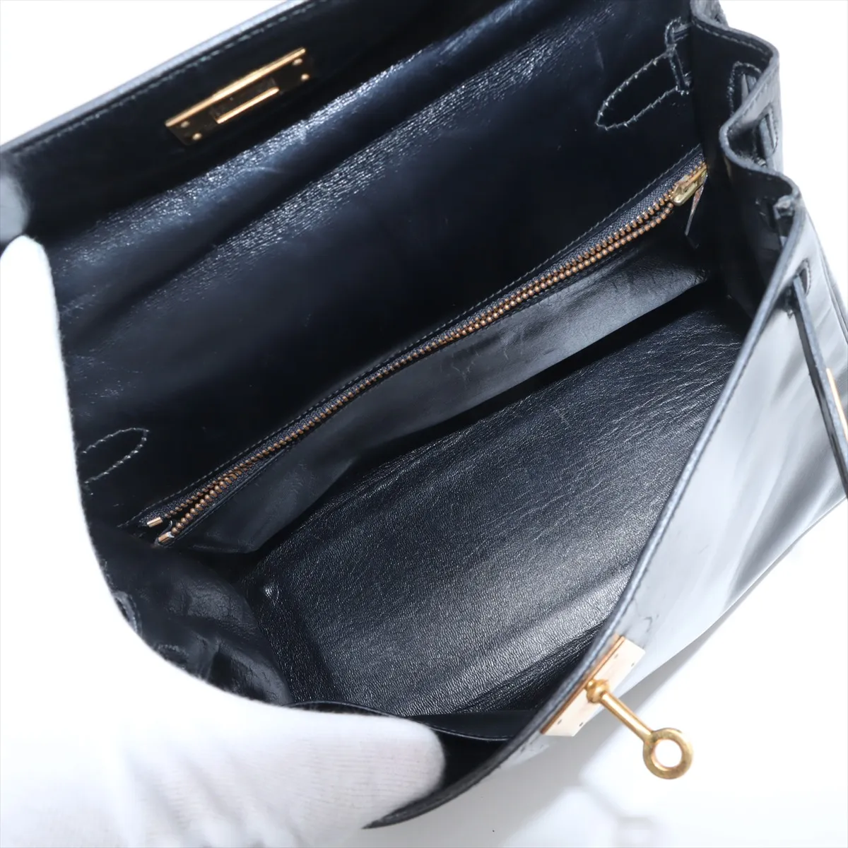 [Individually wrapped] Hermes Kelly 28 Le Tourne Box Calf Black Gold Hardware K:1981 — view 7