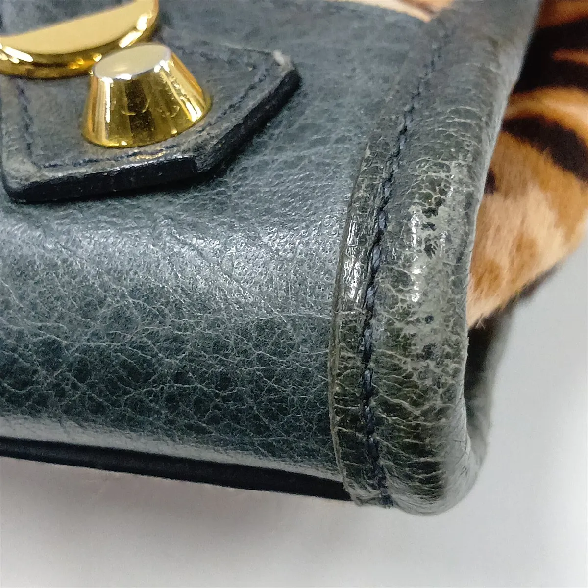 The City Calf Hair x Leather 2-Way Handbag, Leopard Print x Green, 115748, with Mirror — view 14