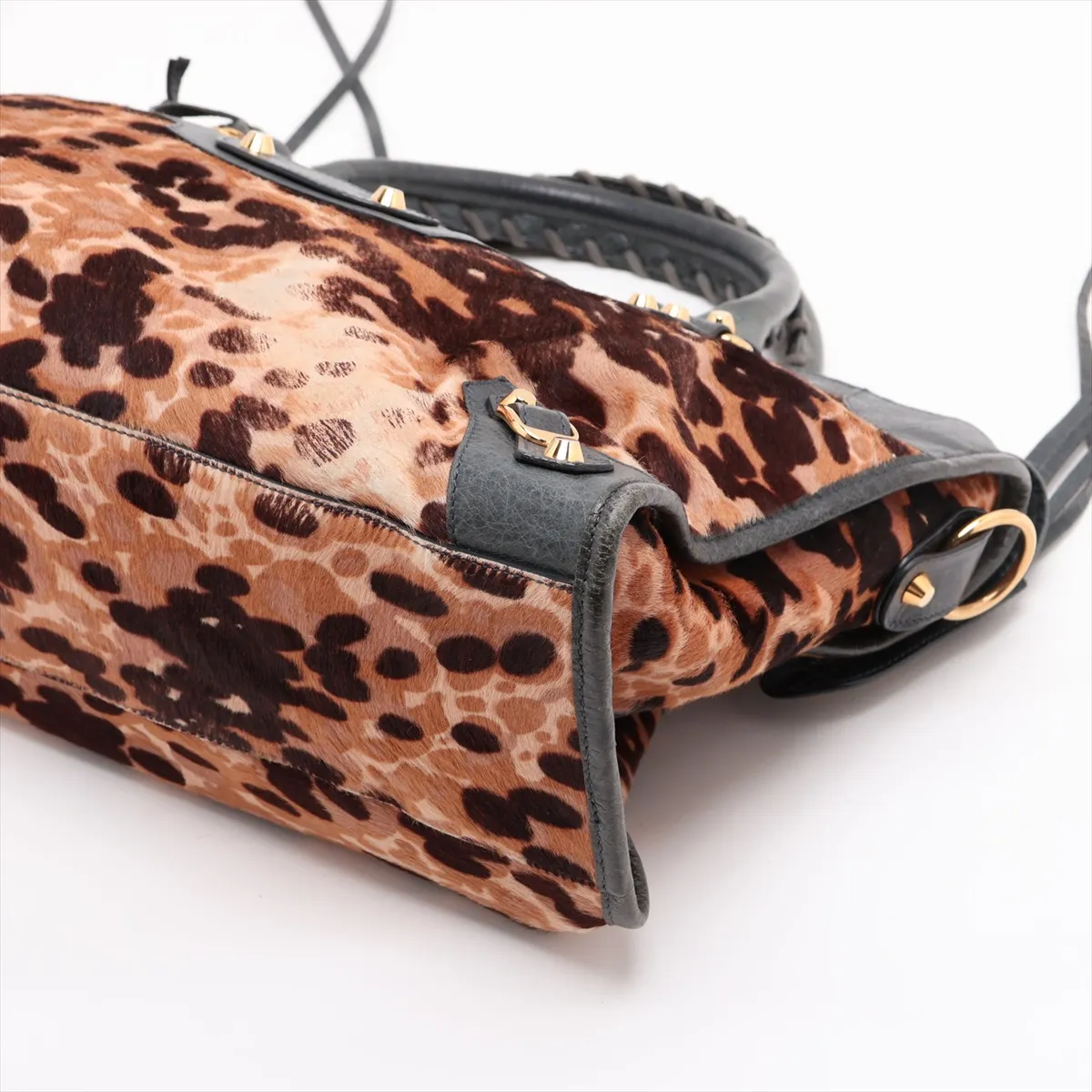 The City Calf Hair x Leather 2-Way Handbag, Leopard Print x Green, 115748, with Mirror — view 3