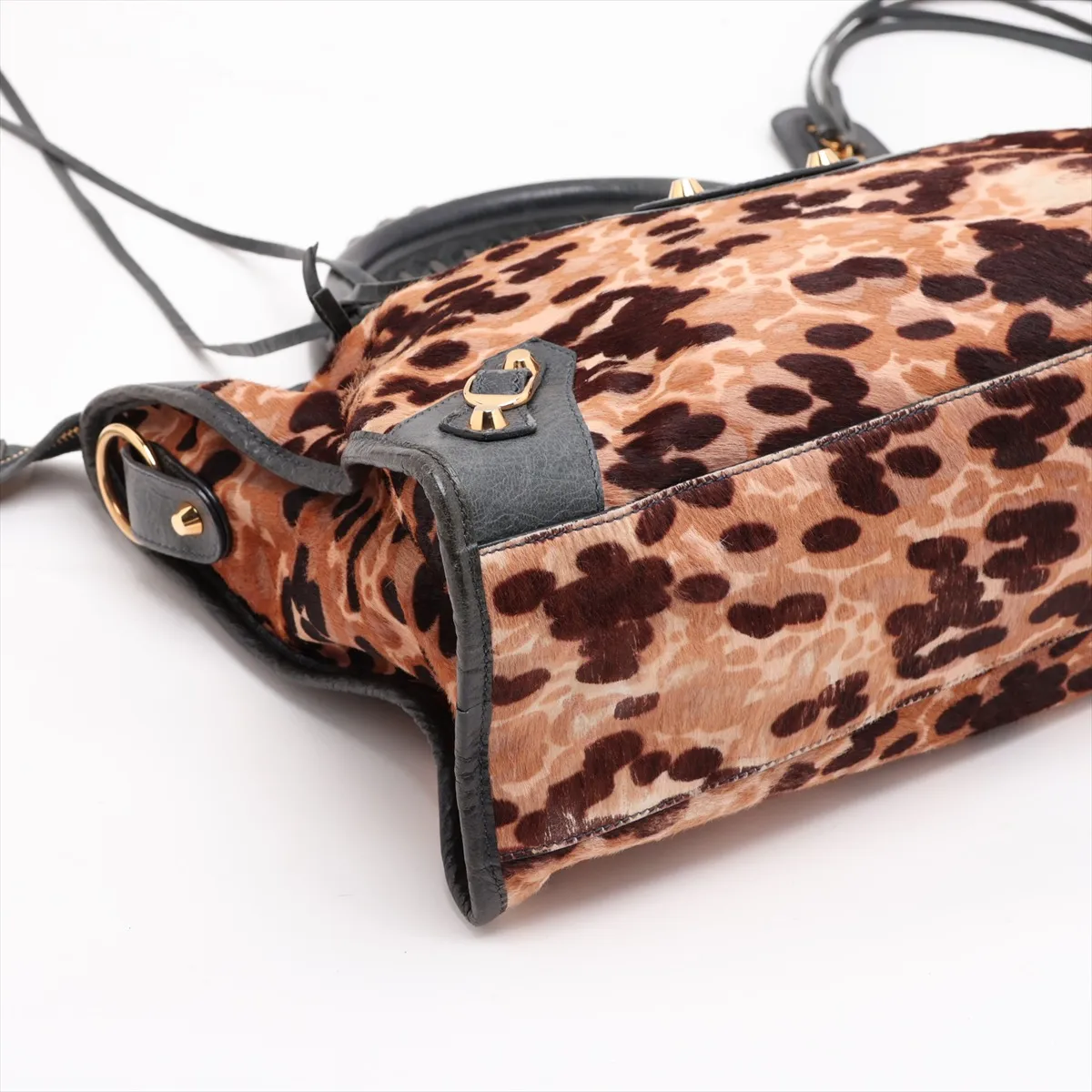 The City Calf Hair x Leather 2-Way Handbag, Leopard Print x Green, 115748, with Mirror — view 4