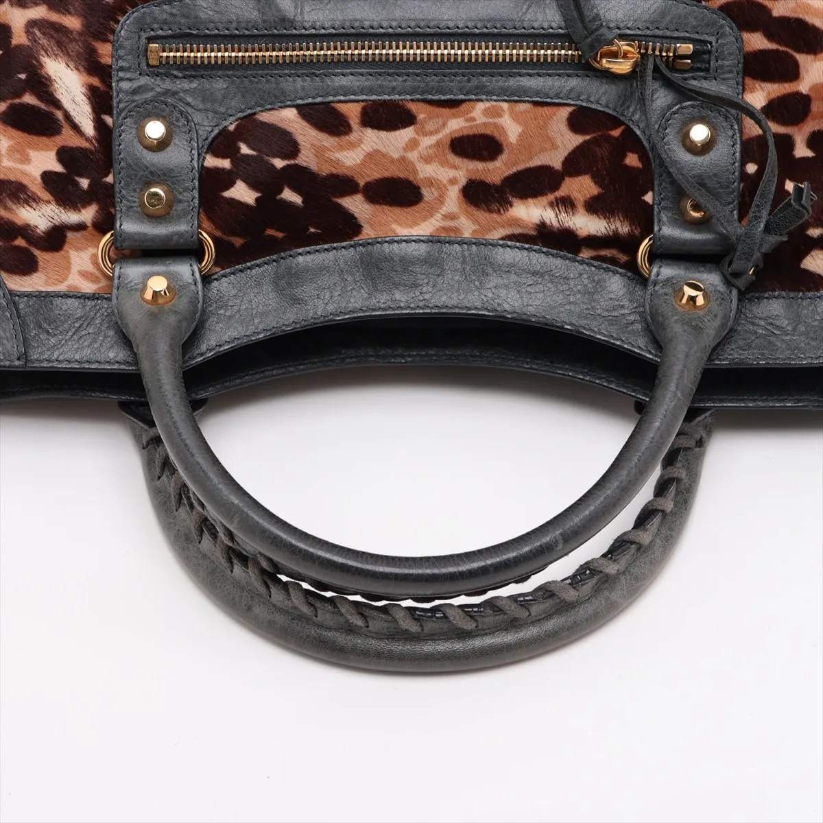 The City Calf Hair x Leather 2-Way Handbag, Leopard Print x Green, 115748, with Mirror — view 5