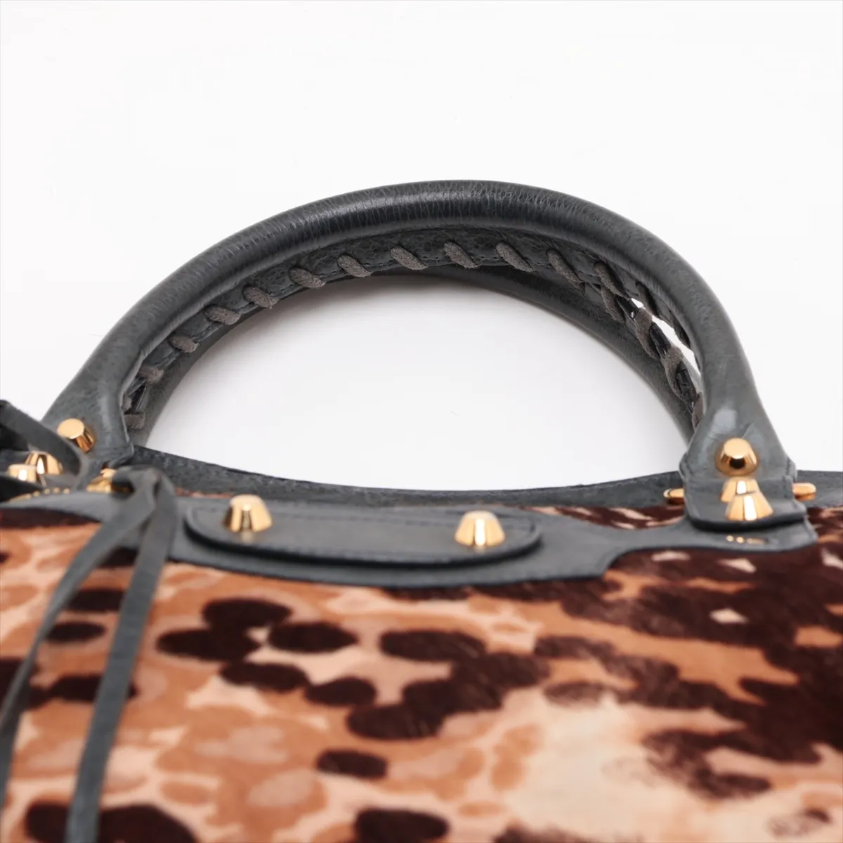 The City Calf Hair x Leather 2-Way Handbag, Leopard Print x Green, 115748, with Mirror — view 6
