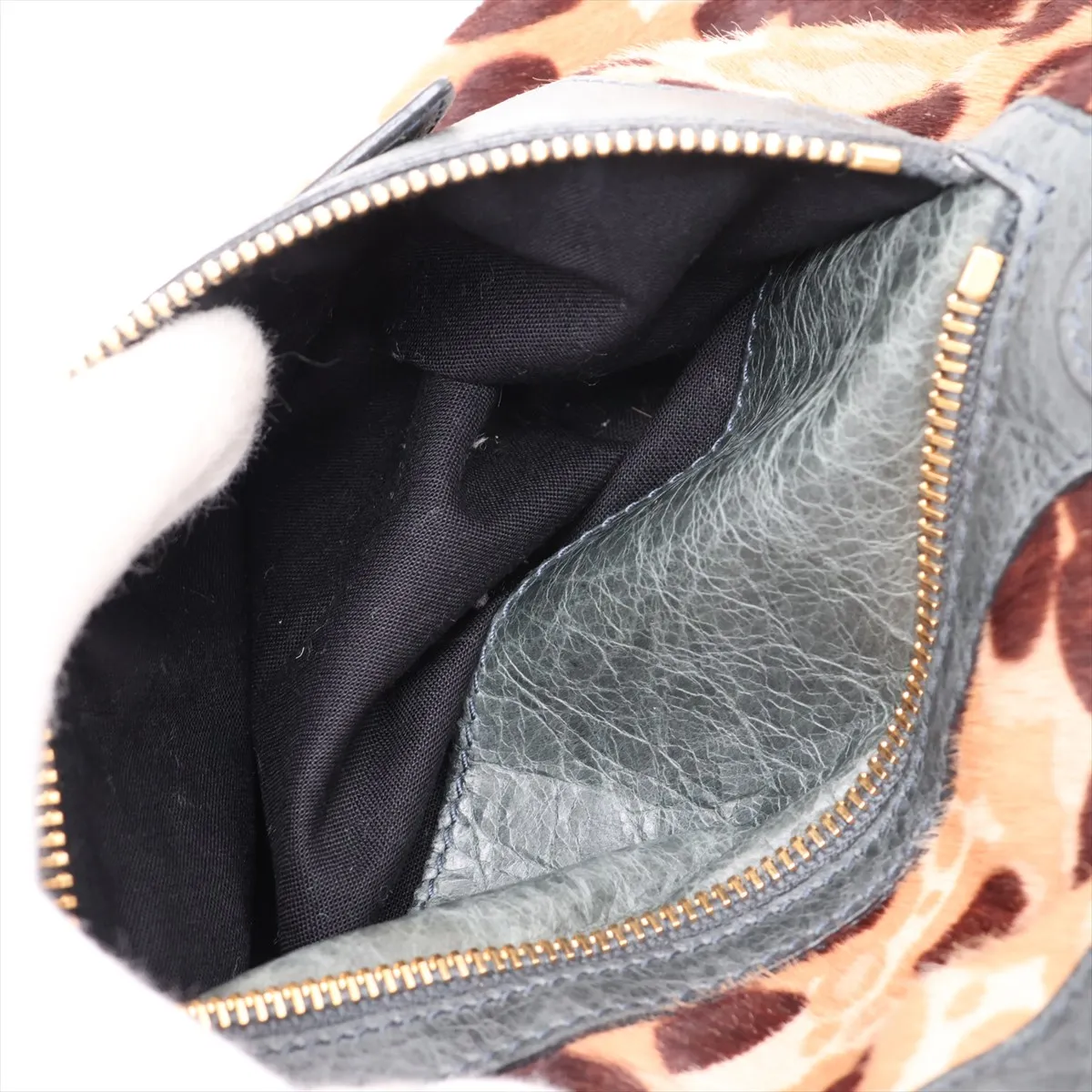 The City Calf Hair x Leather 2-Way Handbag, Leopard Print x Green, 115748, with Mirror — view 10