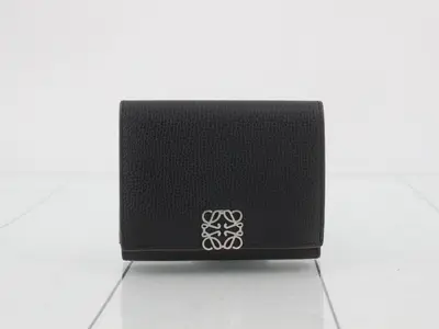 Anagram Tri-fold Wallet, Leather, Black