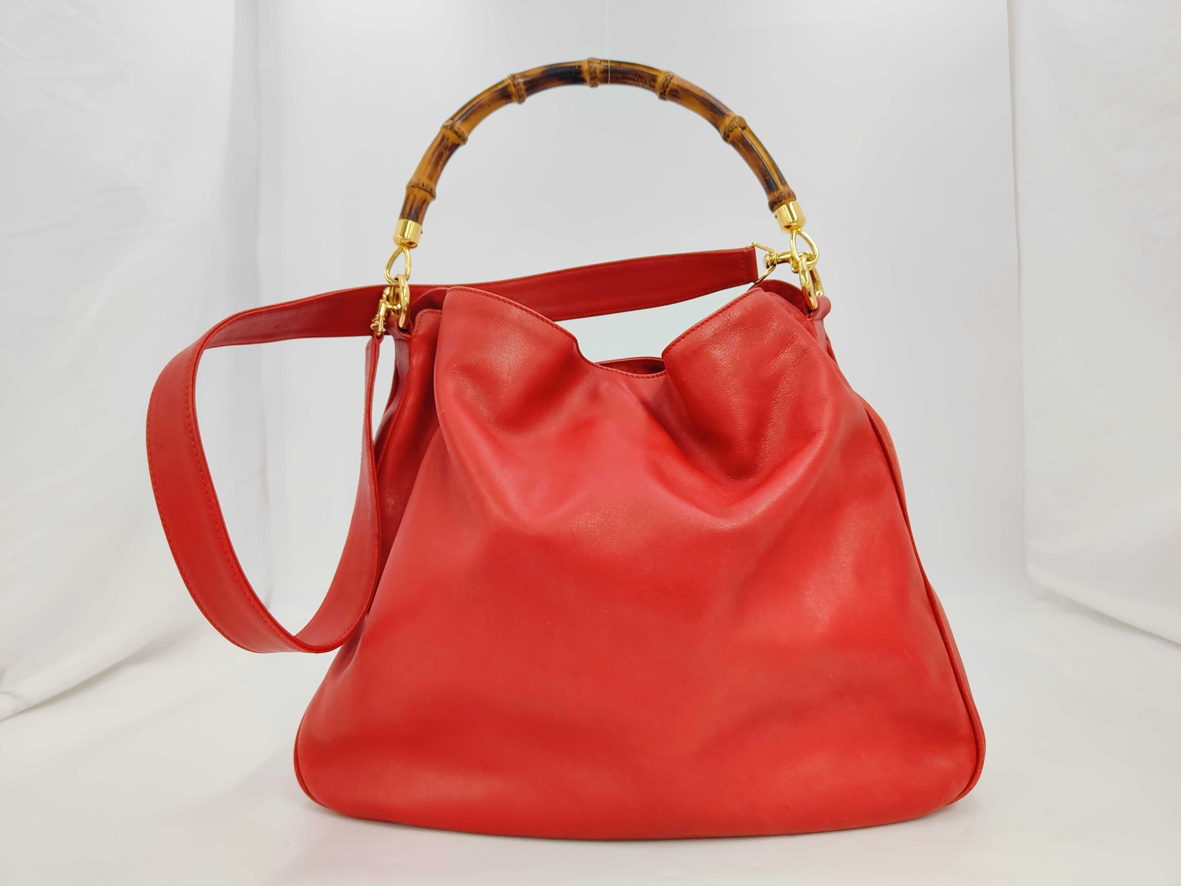 Bamboo 2-way Calf Leather Red Shoulder Bag