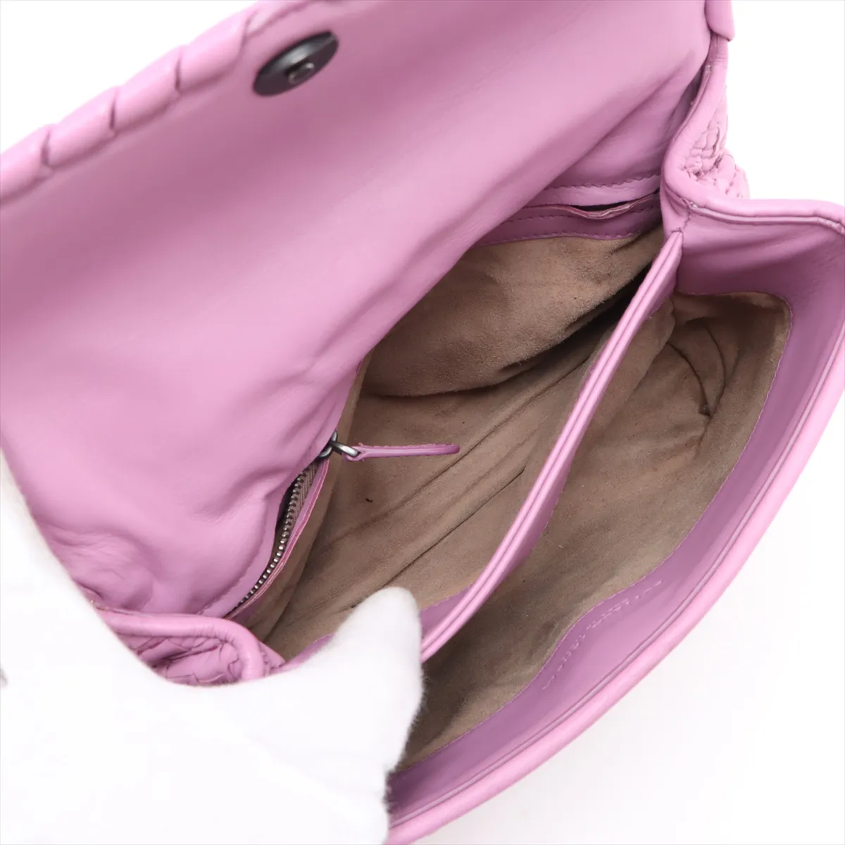 Intrecciato Olympia Leather Chain Shoulder Bag Pink — view 8