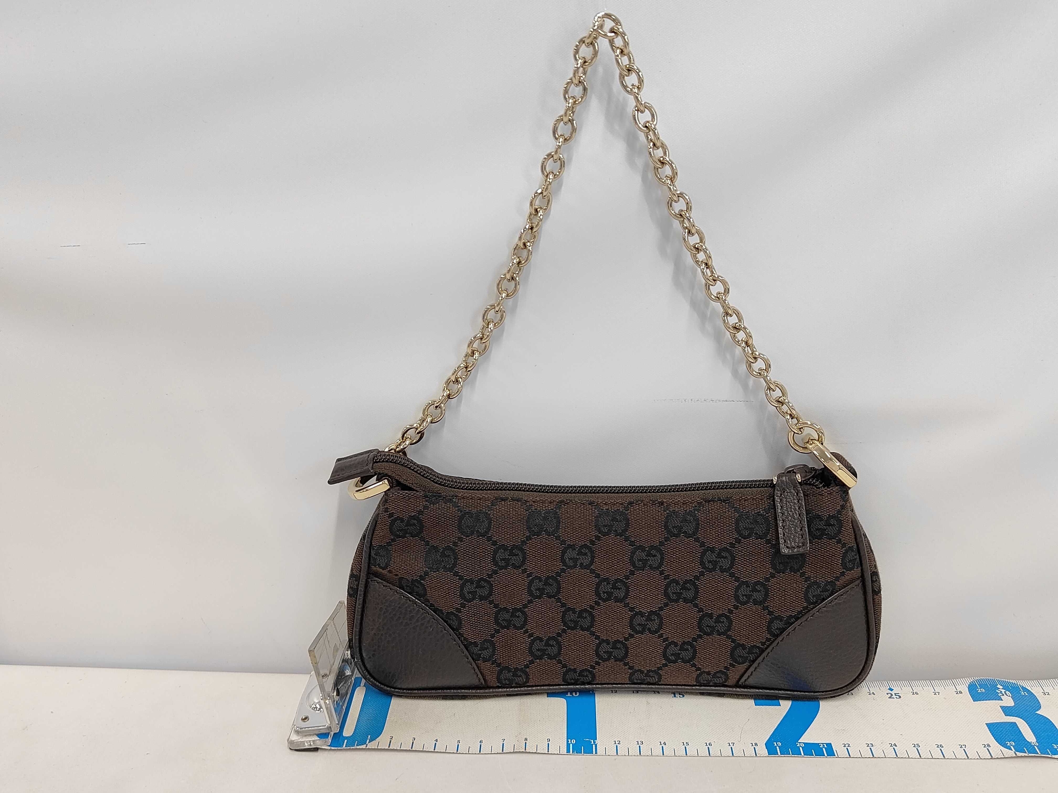 Dark Brown Canvas GG Monogram Mini Chain Shoulder Bag — view 2