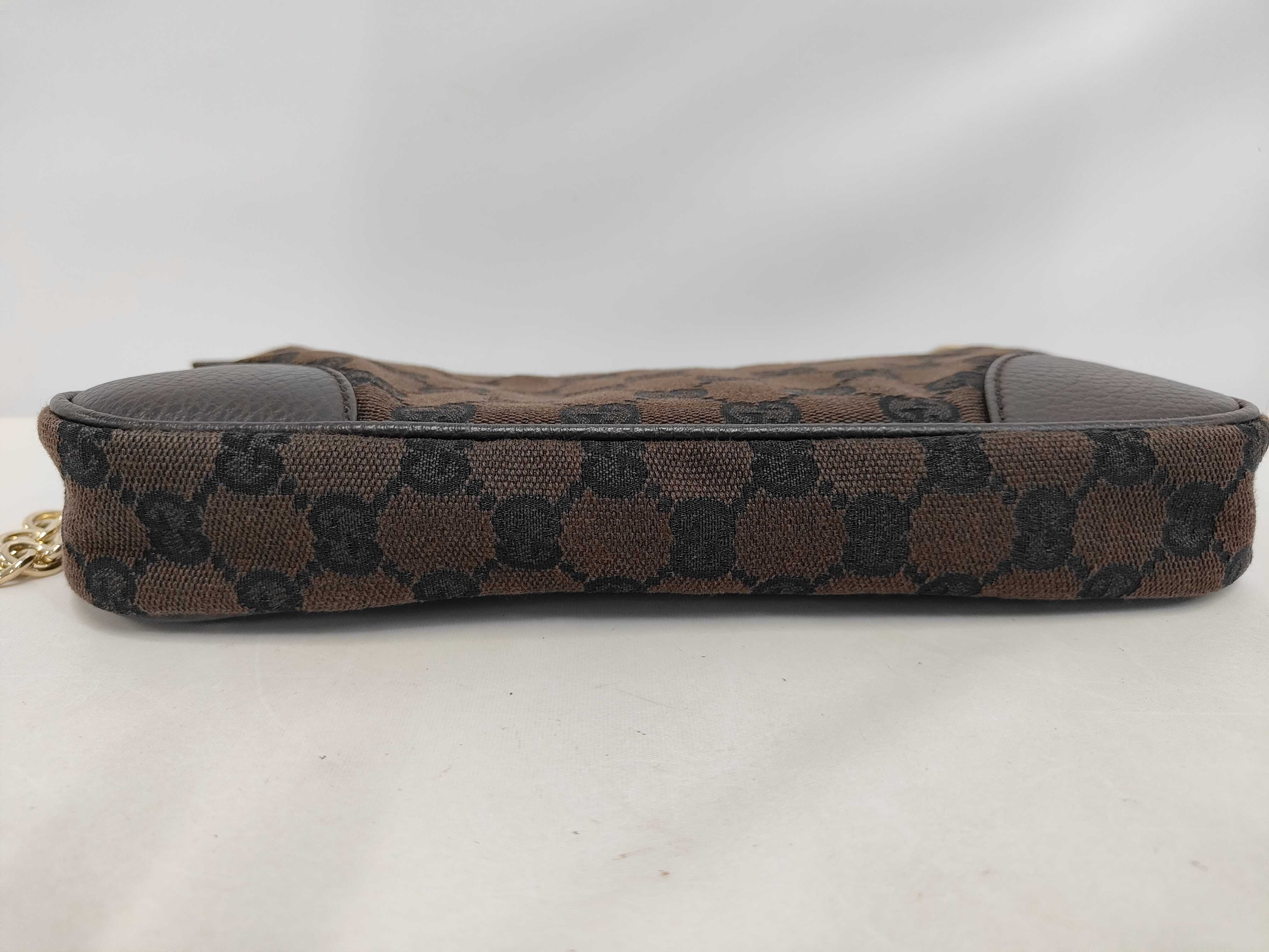 Dark Brown Canvas GG Monogram Mini Chain Shoulder Bag — view 4