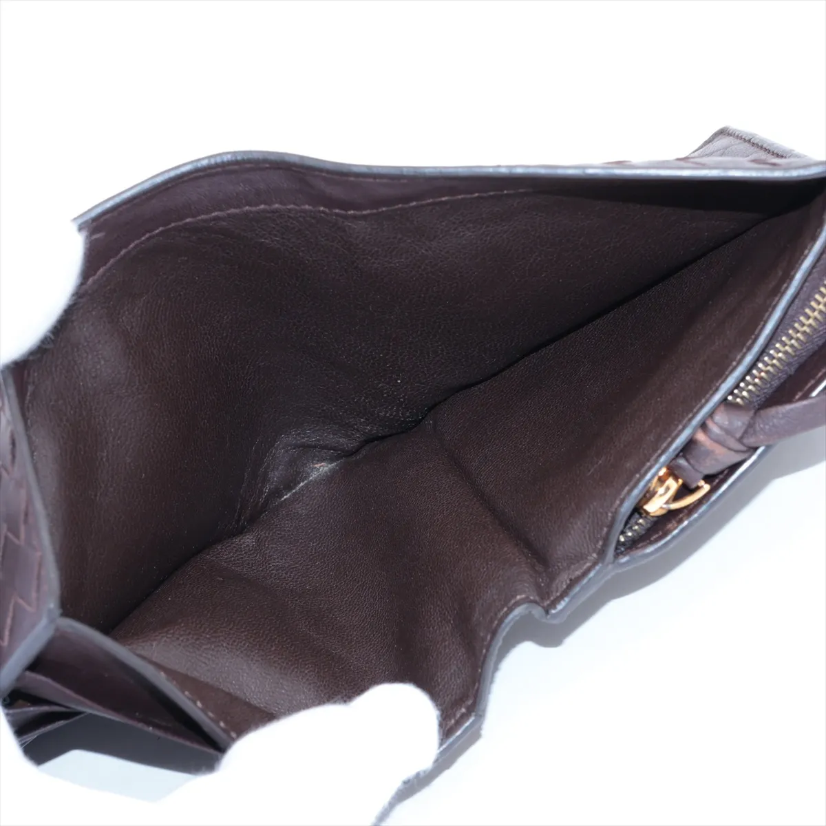 Intrecciato Leather Compact Wallet Brown — view 4