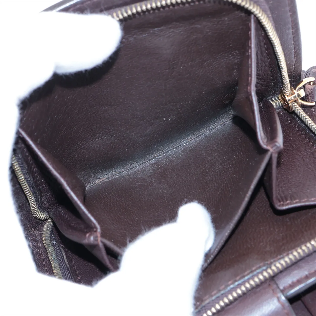 Intrecciato Leather Compact Wallet Brown — view 5