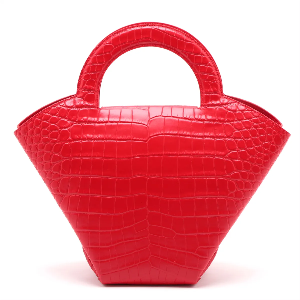 Doll Crocodile Embossed Handbag, Red — view 2