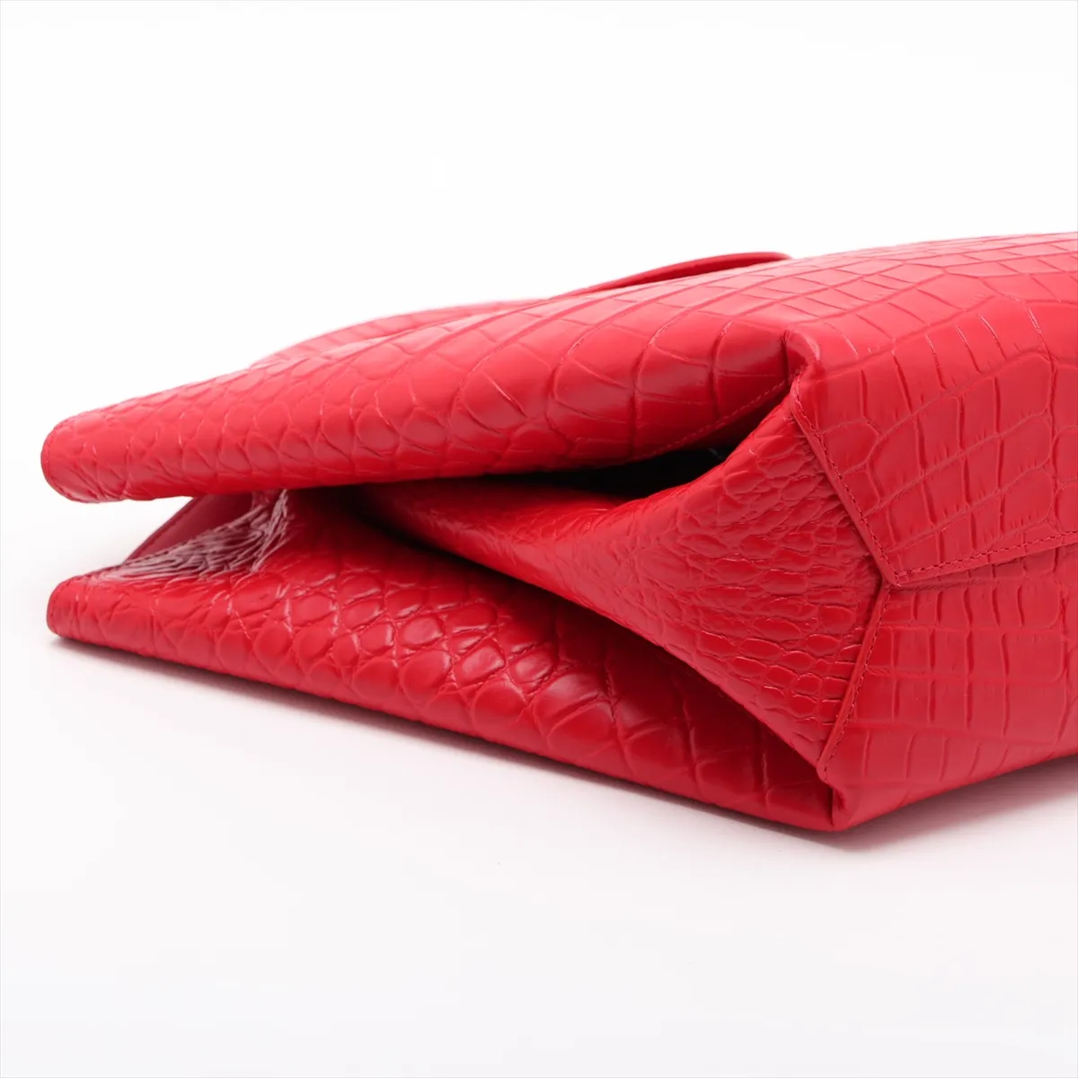 Doll Crocodile Embossed Handbag, Red — view 4