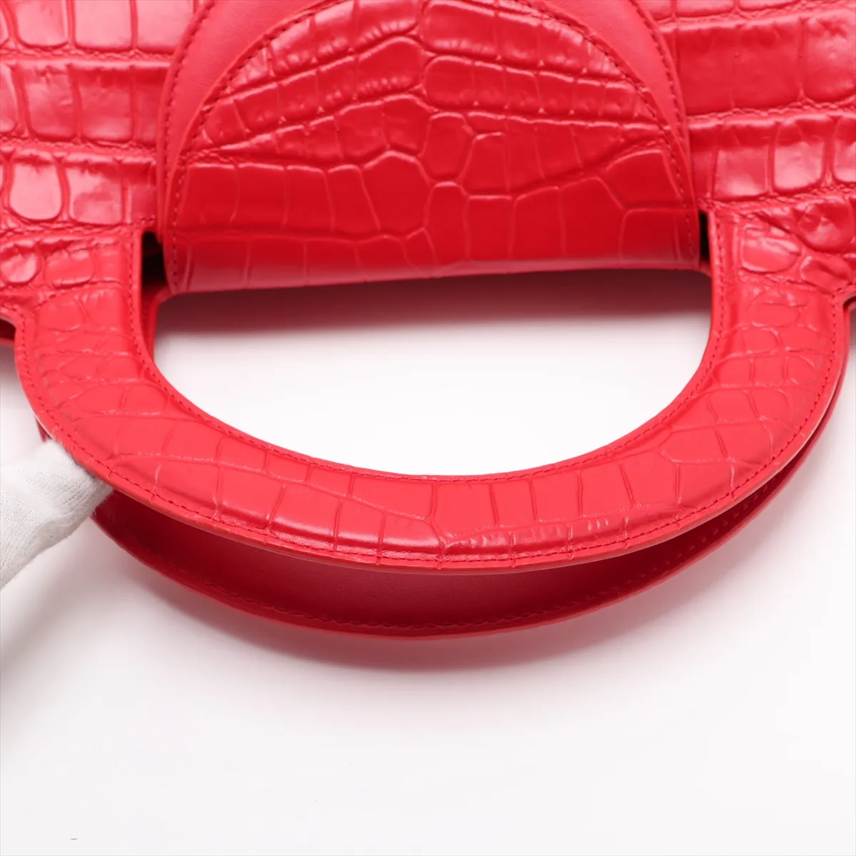 Doll Crocodile Embossed Handbag, Red — view 5