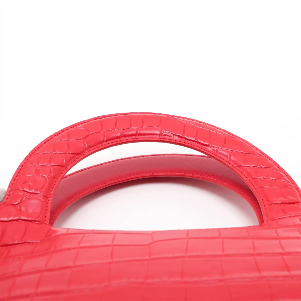 Doll Crocodile Embossed Handbag, Red — view 6