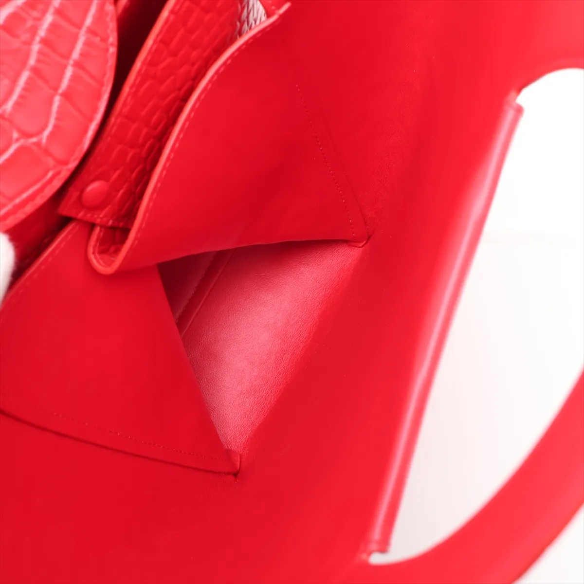 Doll Crocodile Embossed Handbag, Red — view 7
