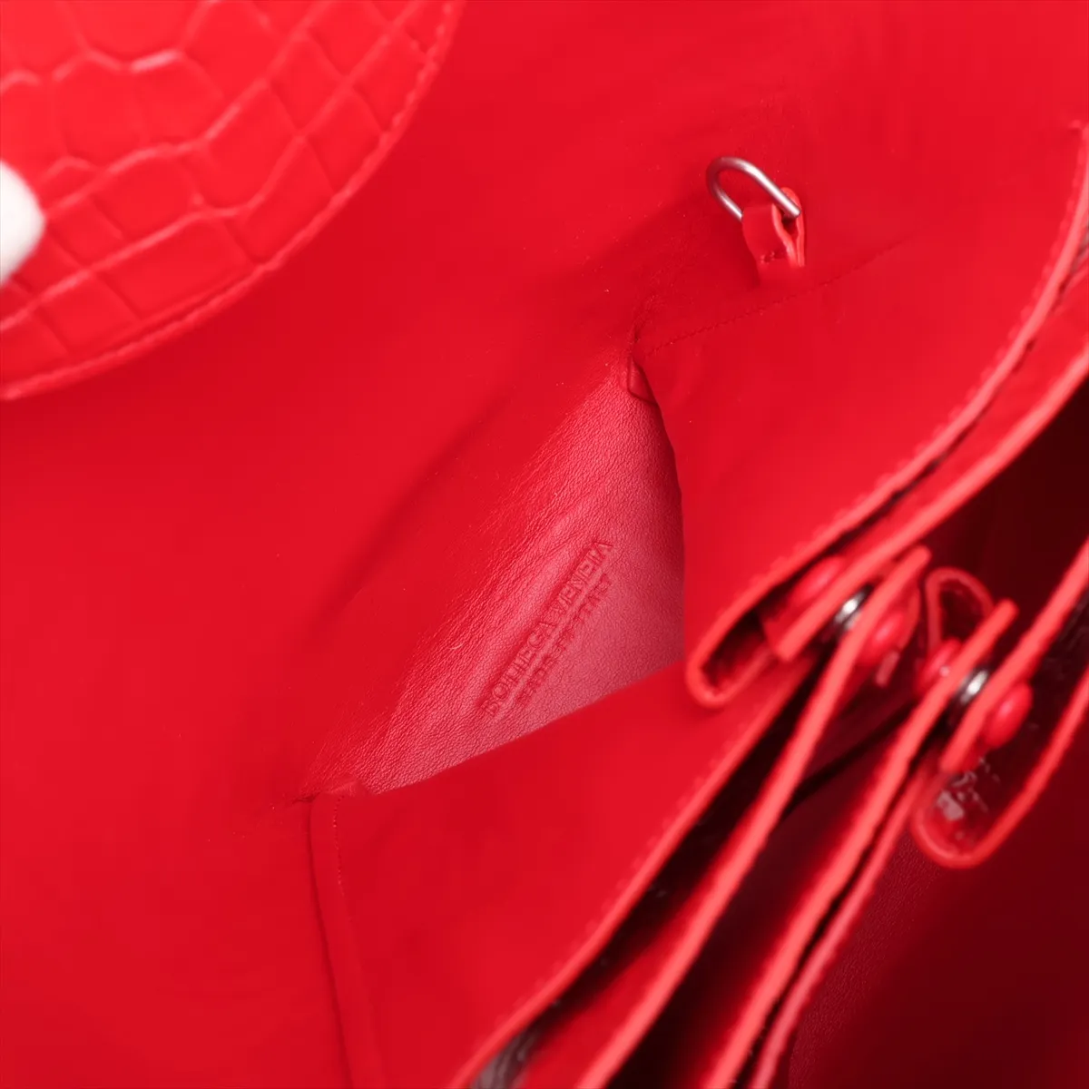 Doll Crocodile Embossed Handbag, Red — view 8