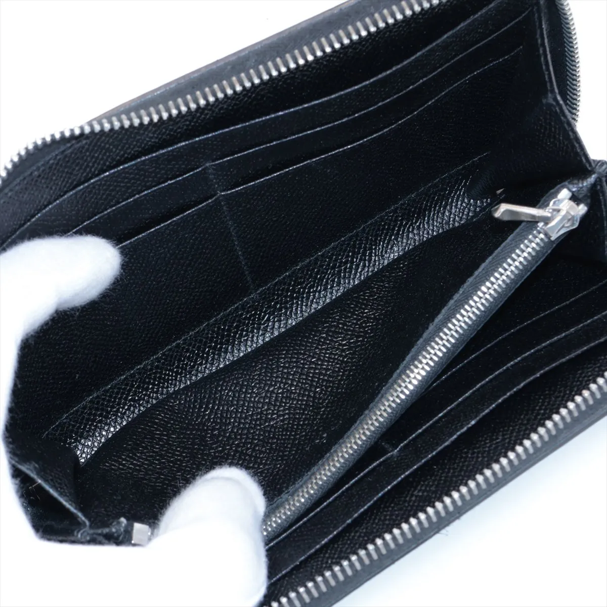 Leather Round Zip Wallet Black — view 5