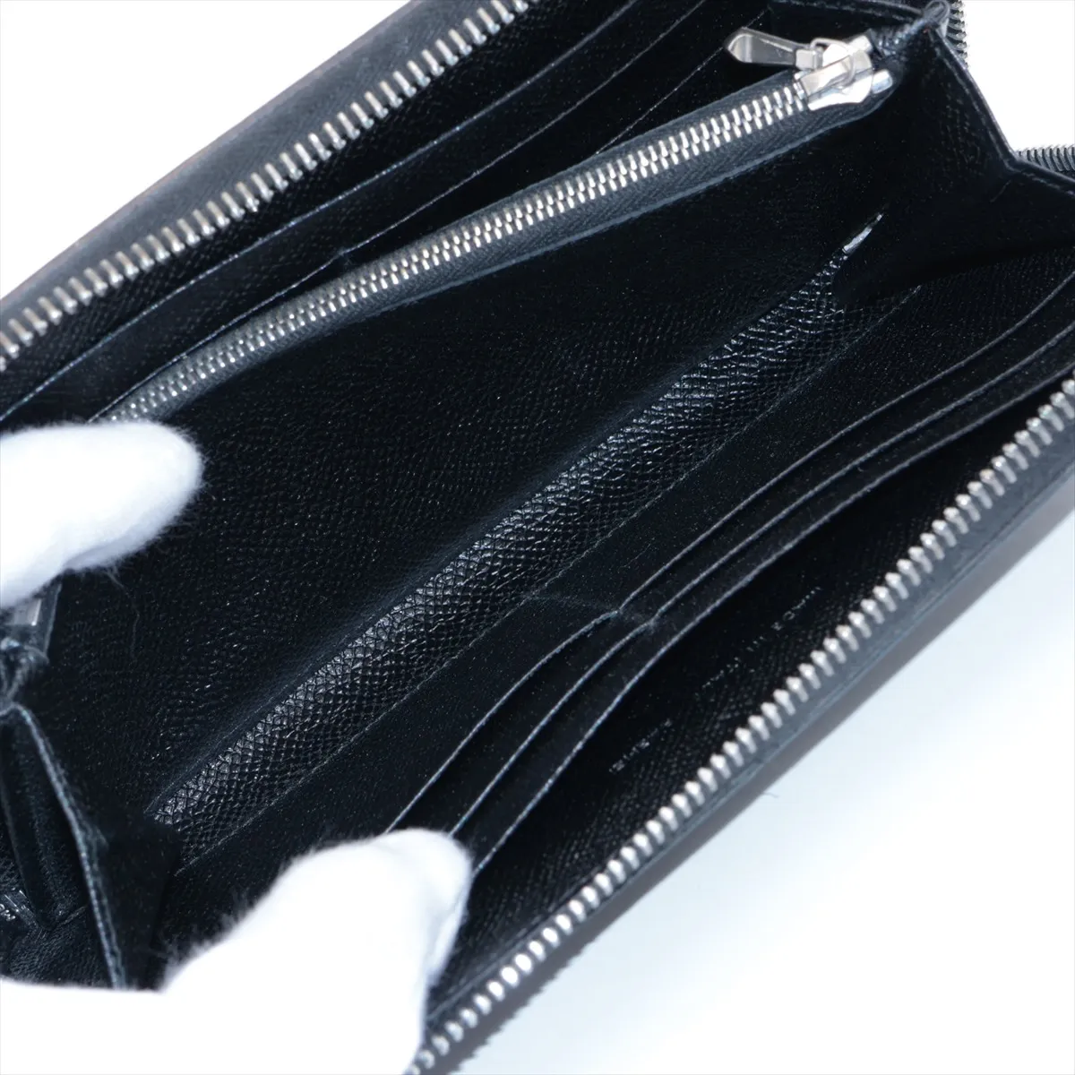 Leather Round Zip Wallet Black — view 6