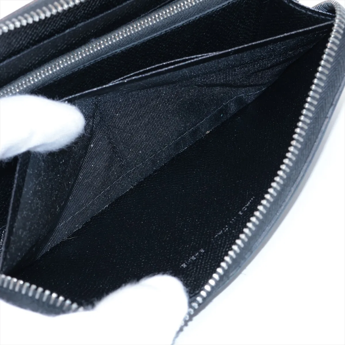 Leather Round Zip Wallet Black — view 7