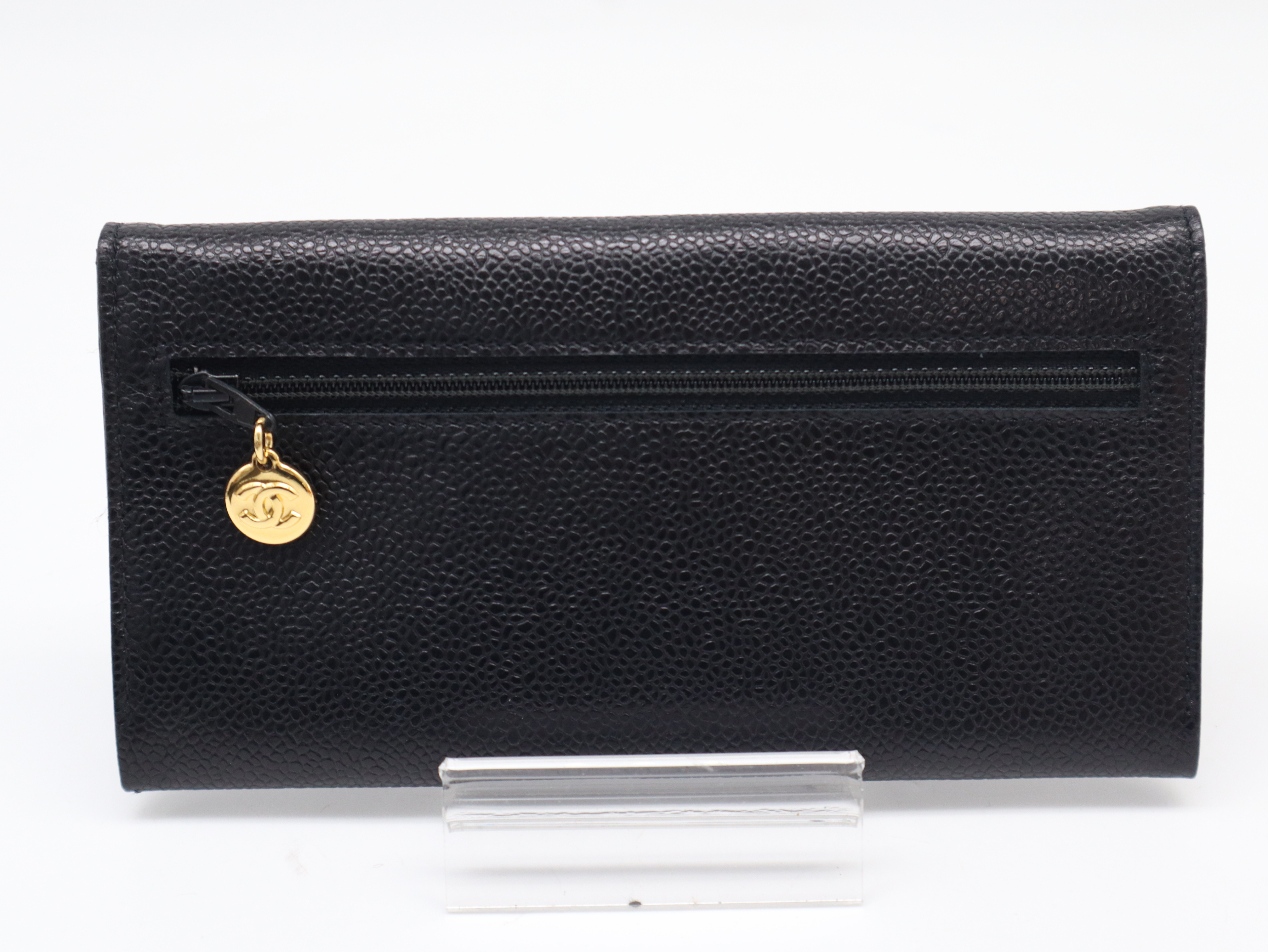 Caviar Skin Long Wallet, Black, with Seal and Card Holder, 4100572, with Guarantee and Box. — view 2