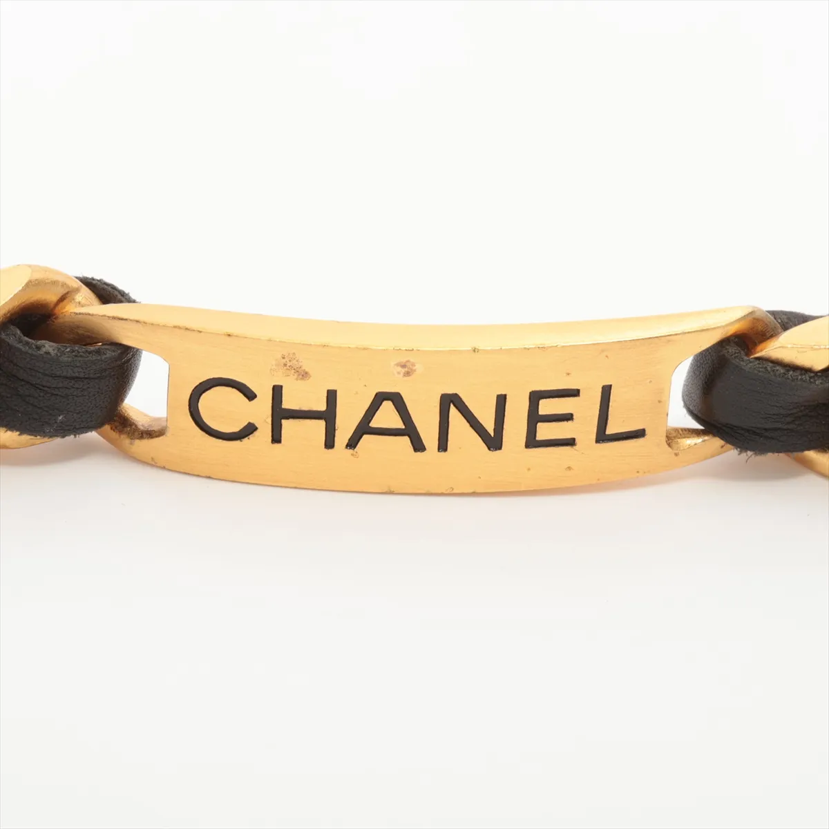 logo bracelet, 95A, GP x leather, black x gold. Shows signs of wear including — view 2