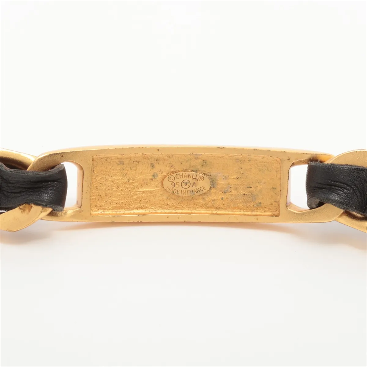 logo bracelet, 95A, GP x leather, black x gold. Shows signs of wear including — view 3