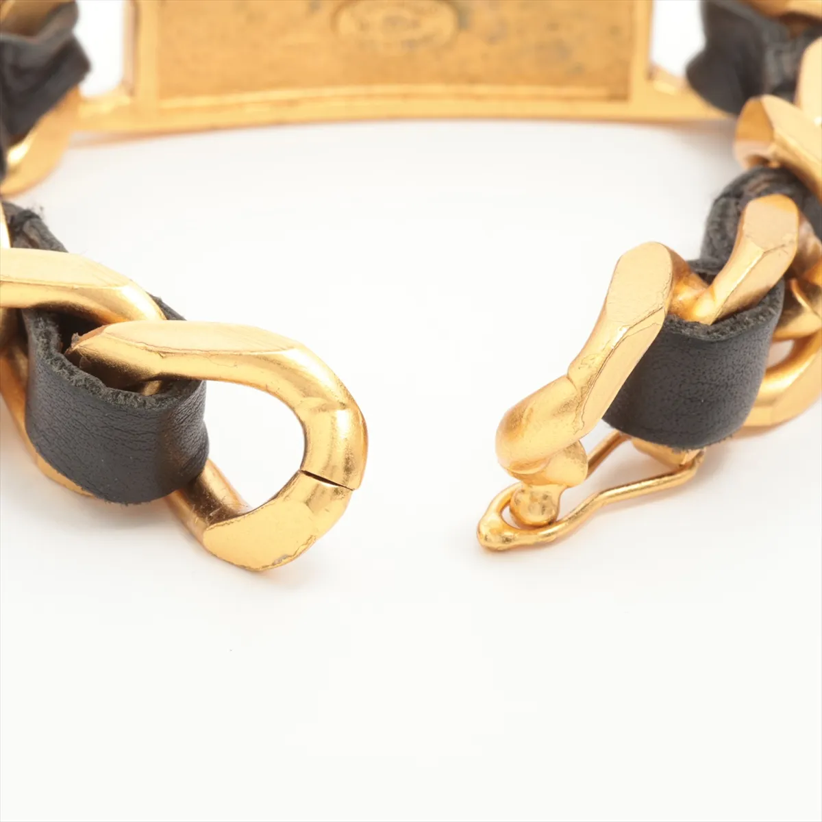 logo bracelet, 95A, GP x leather, black x gold. Shows signs of wear including — view 4
