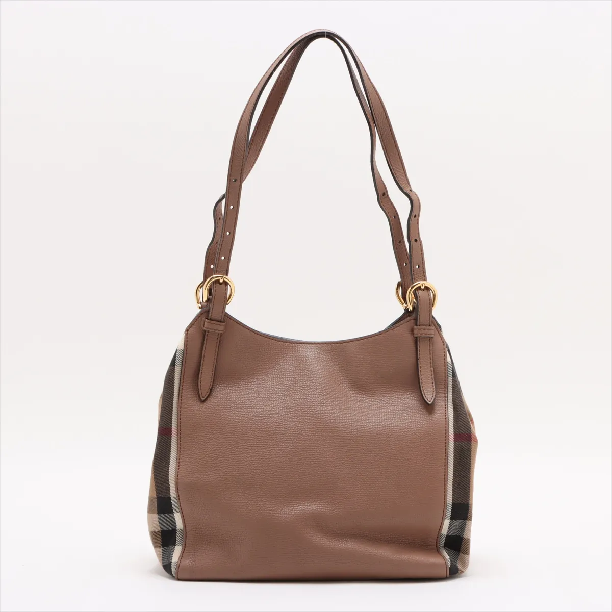 Nova Check Leather x Canvas Tote Bag Brown — view 2