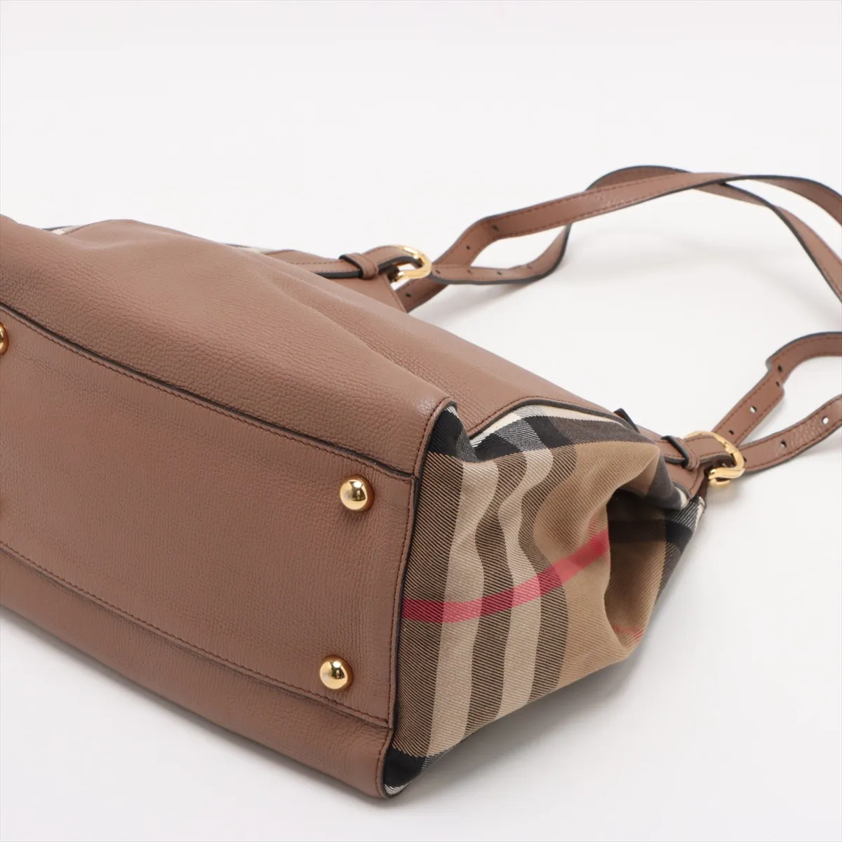 Nova Check Leather x Canvas Tote Bag Brown — view 3